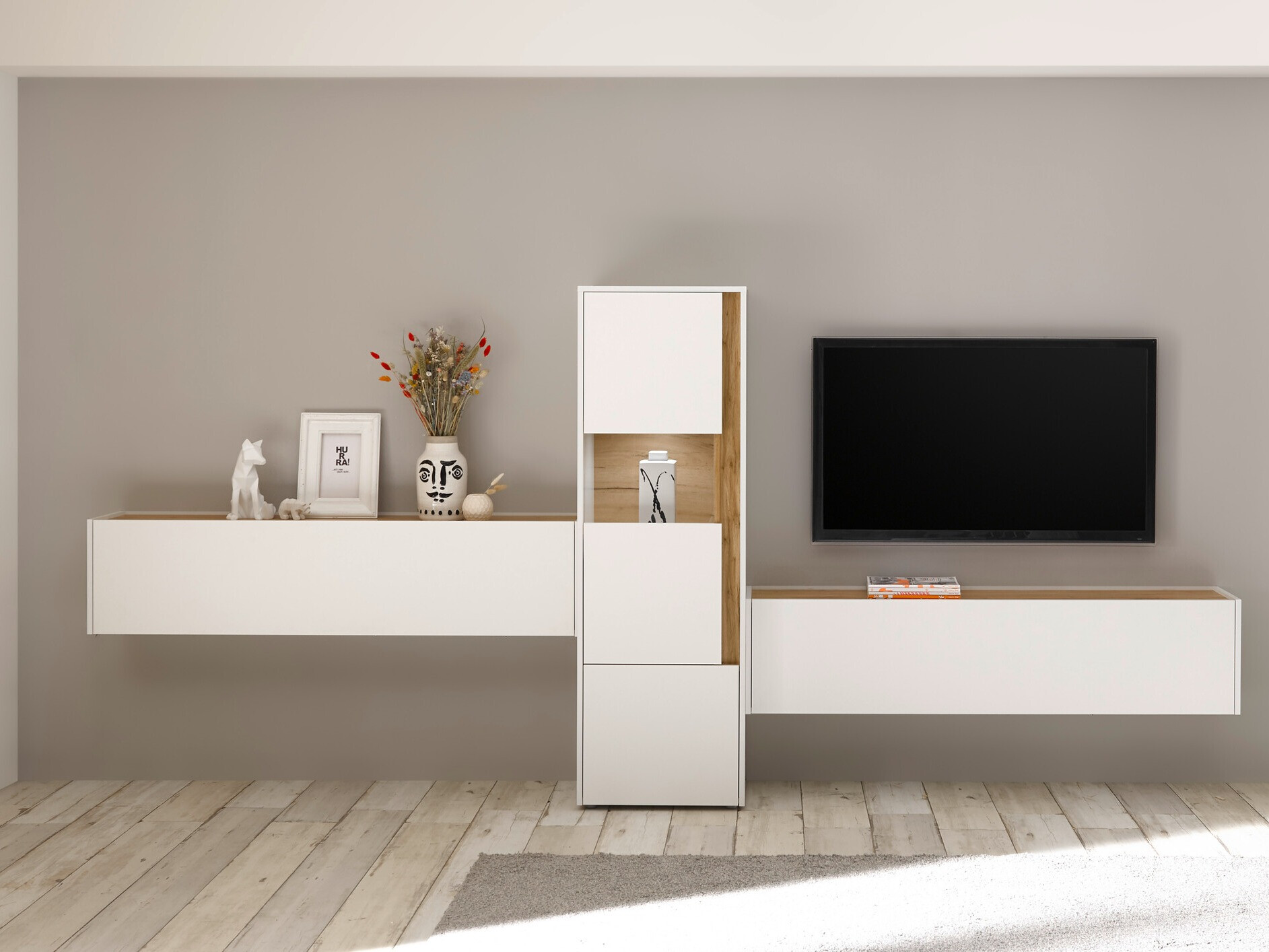 Ensemble de salon Elbsori 122 (Blanc + Chêne wotan)