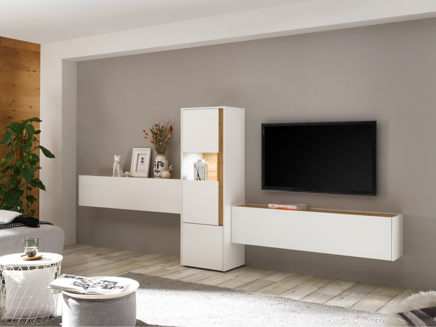 Ensemble de salon Elbsori 122 (Blanc + Chêne wotan)