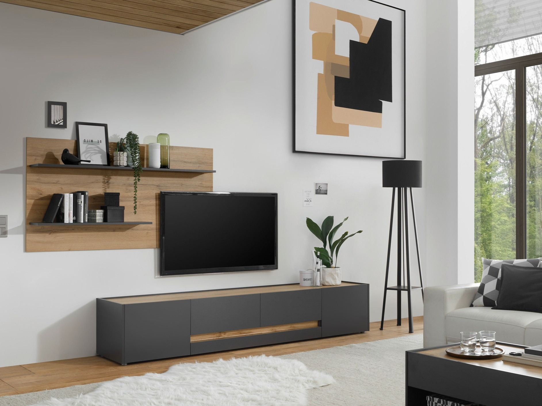 Ensemble de salon Elbsori 124 (Anthracite + Chêne wotan)