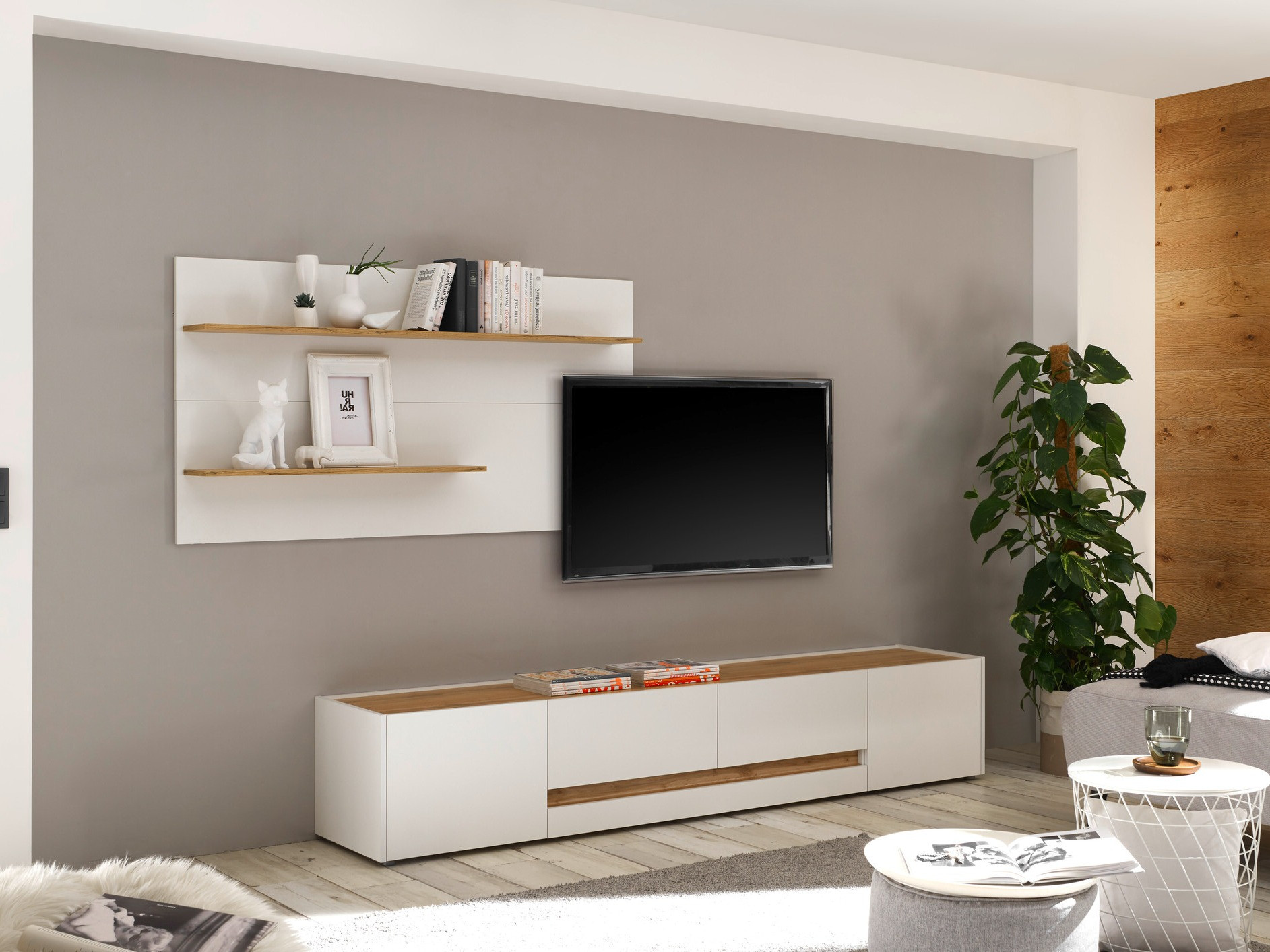 Ensemble de salon Elbsori 124 (Blanc + Chêne wotan)