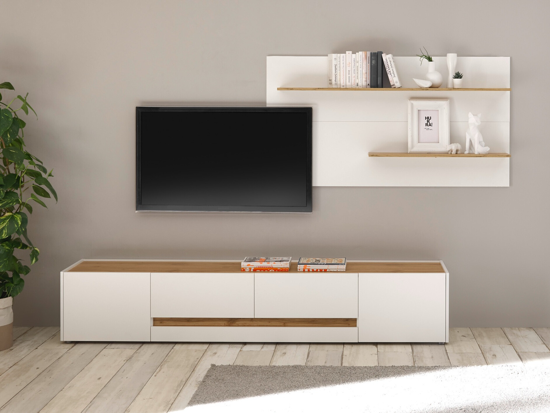 Ensemble de salon Elbsori 124 (Blanc + Chêne wotan)