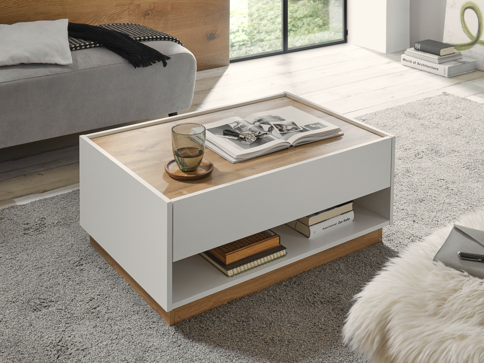 Table basse Elbsori 123 (Blanc + Chêne wotan)