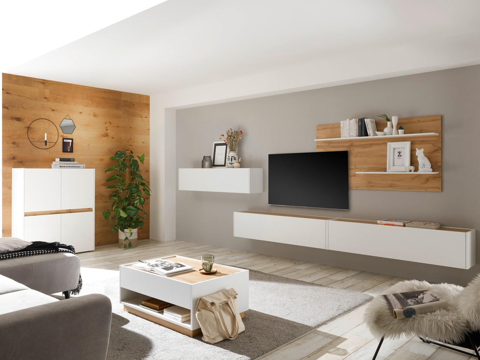 Table basse Elbsori 123 (Blanc + Chêne wotan)