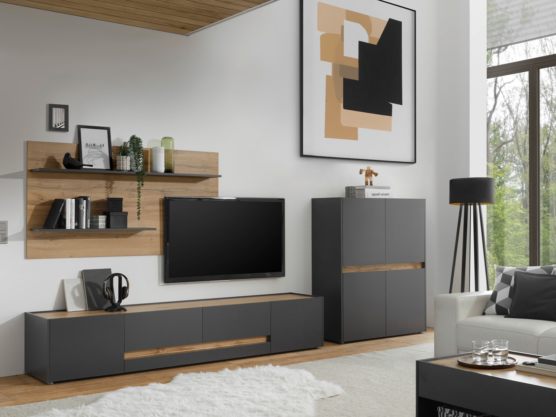 Ensemble de salon Elbsori 127 (Anthracite + Chêne wotan)
