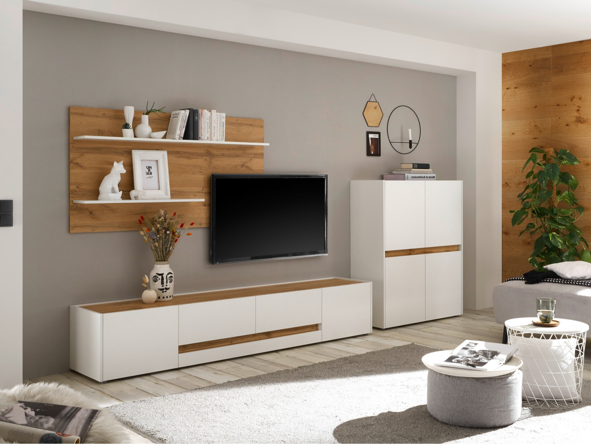 Ensemble de salon Elbsori 127 (Blanc + Chêne wotan)