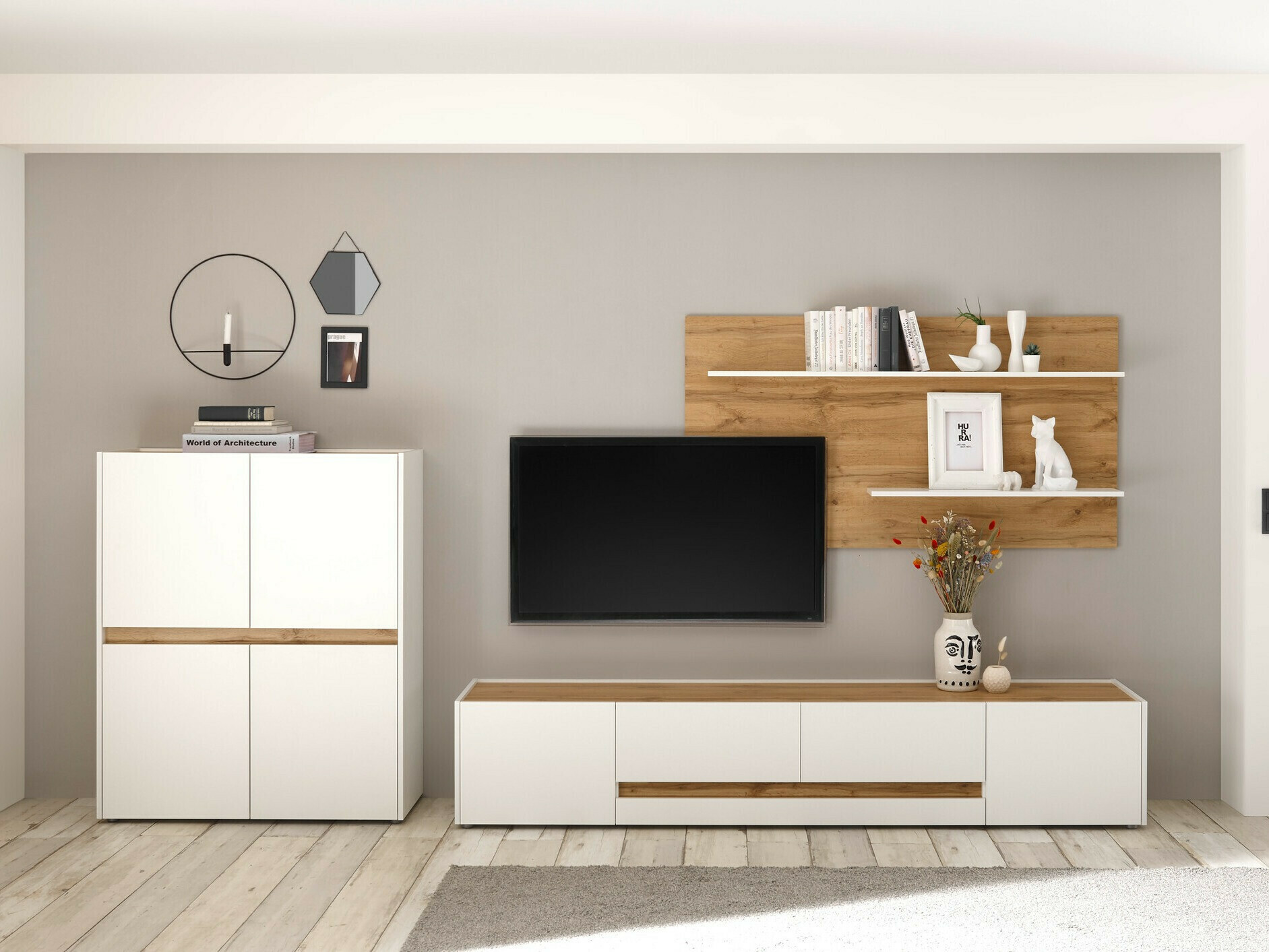 Ensemble de salon Elbsori 127 (Blanc + Chêne wotan)