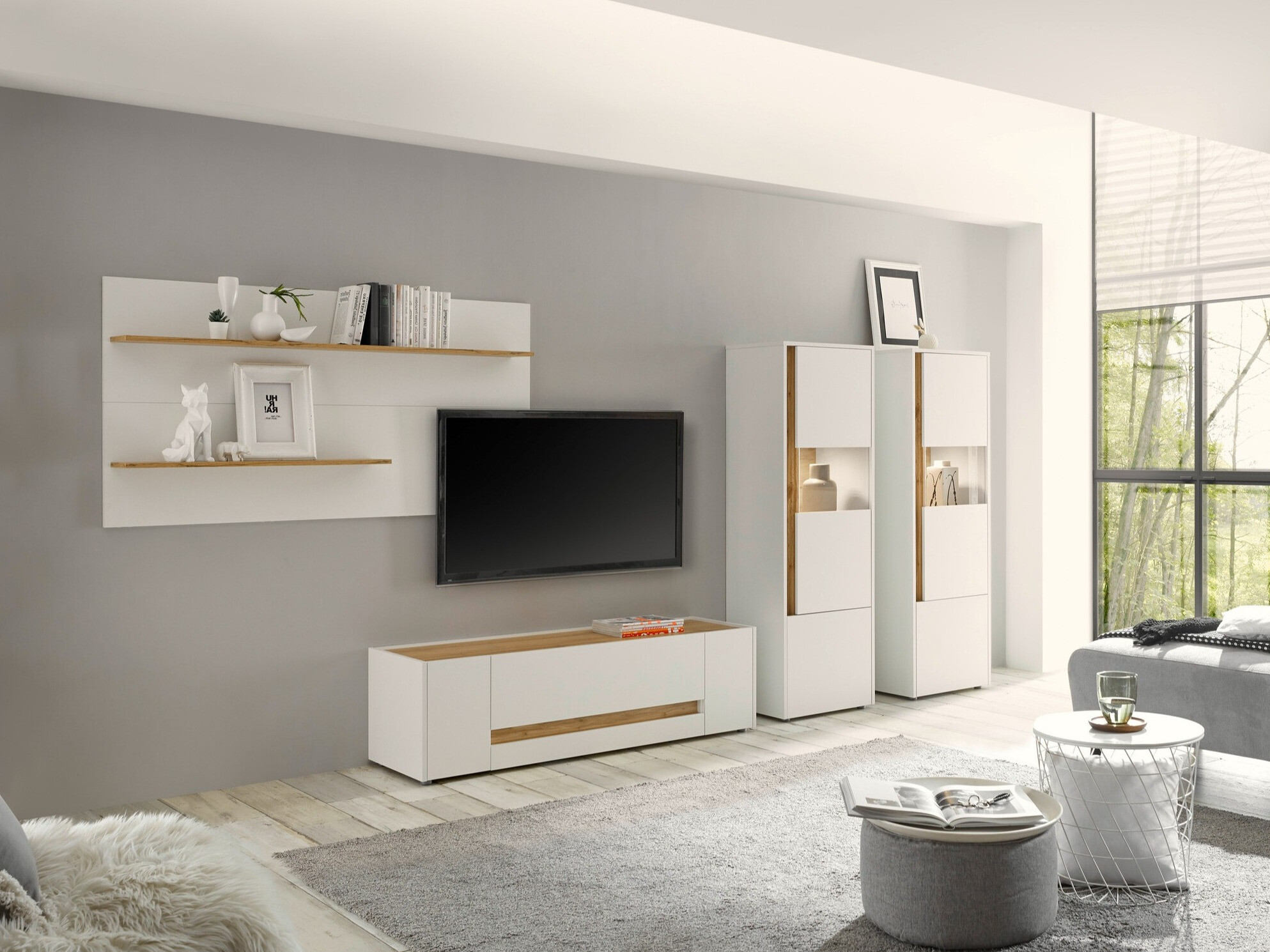 Ensemble de salon Elbsori 128 (Blanc + Chêne wotan)