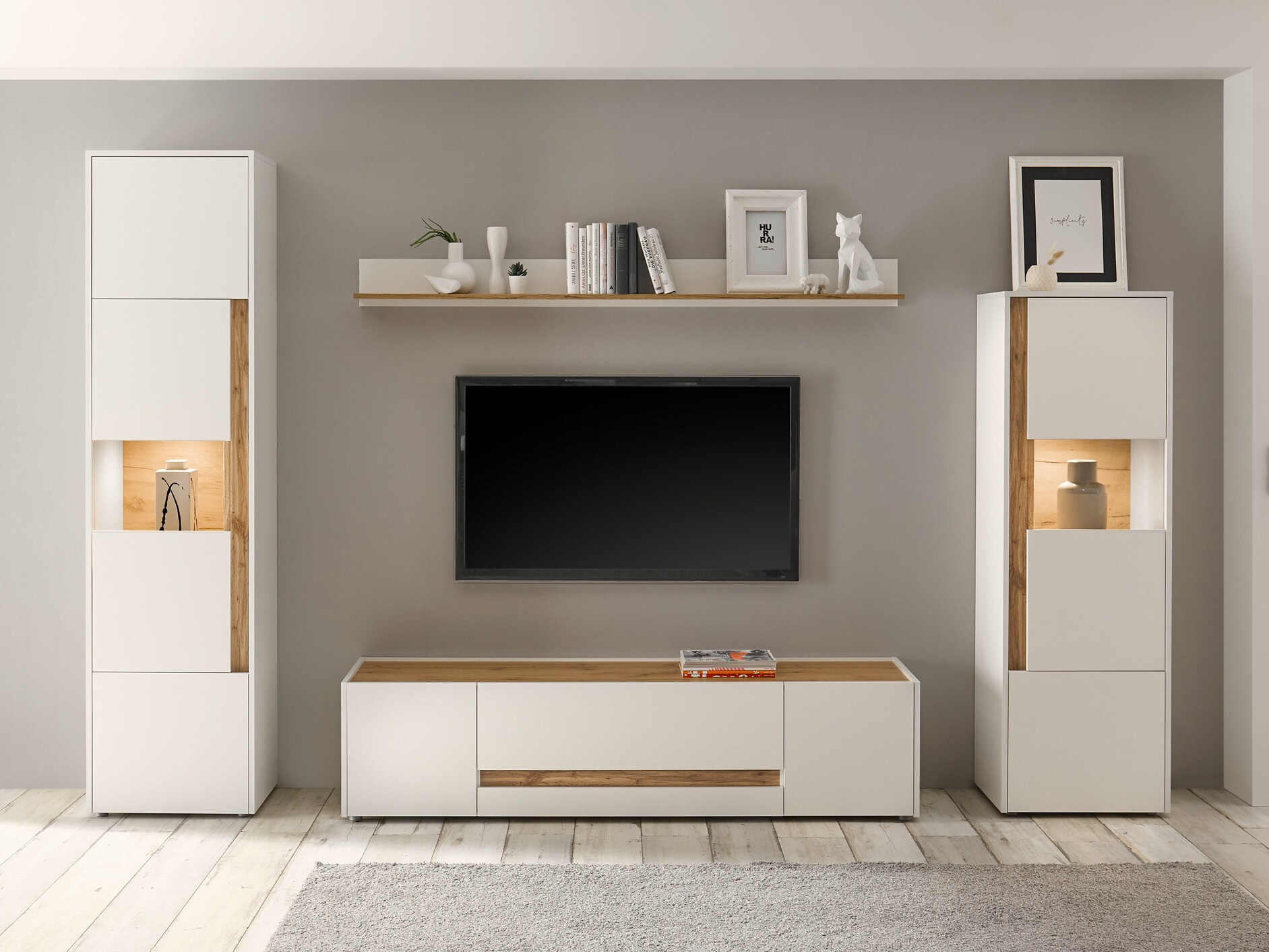 Ensemble de salon Elbsori 130 (Blanc + Chêne wotan)