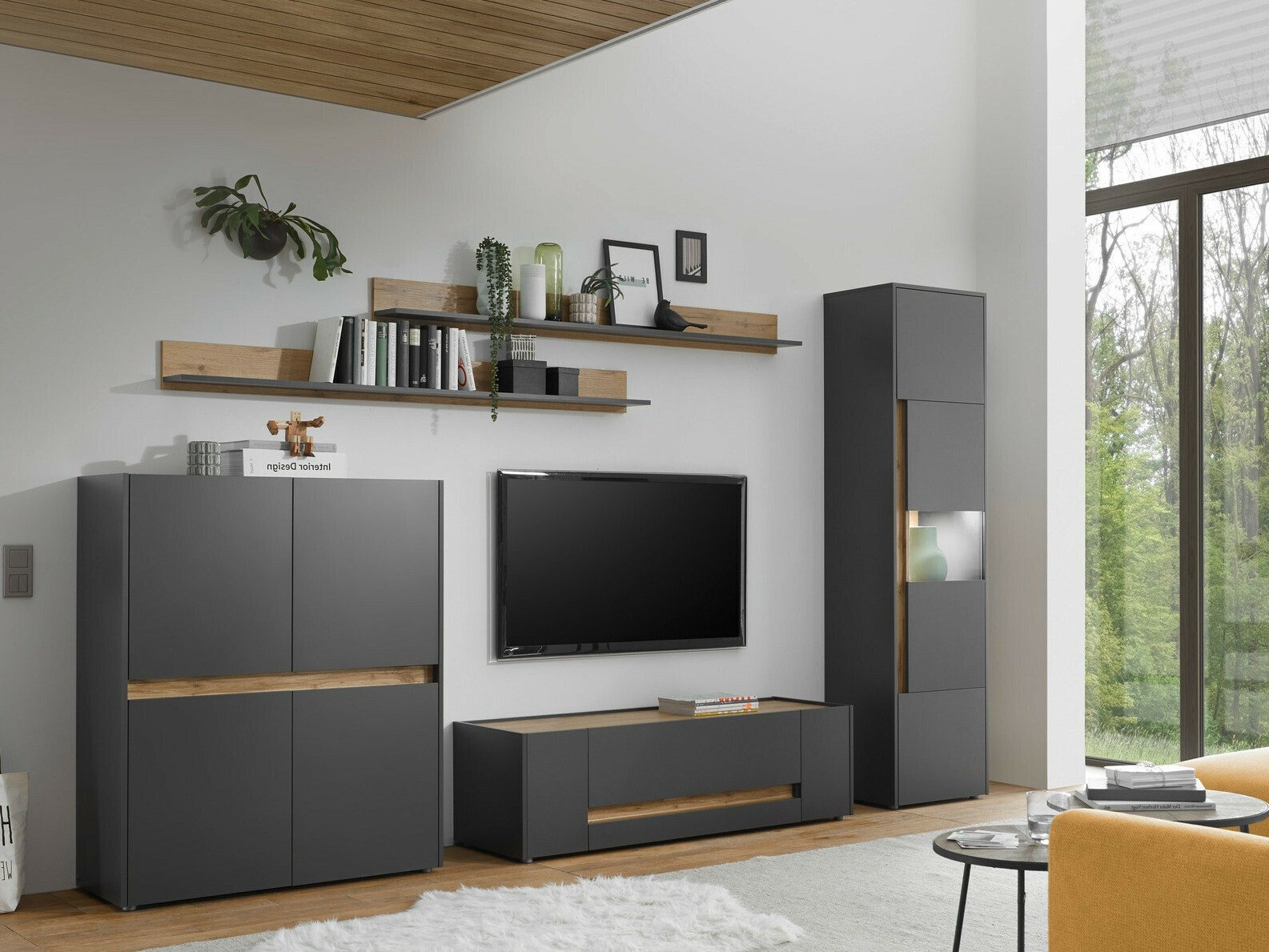 Ensemble de salon Elbsori 131 (Anthracite + Chêne wotan)