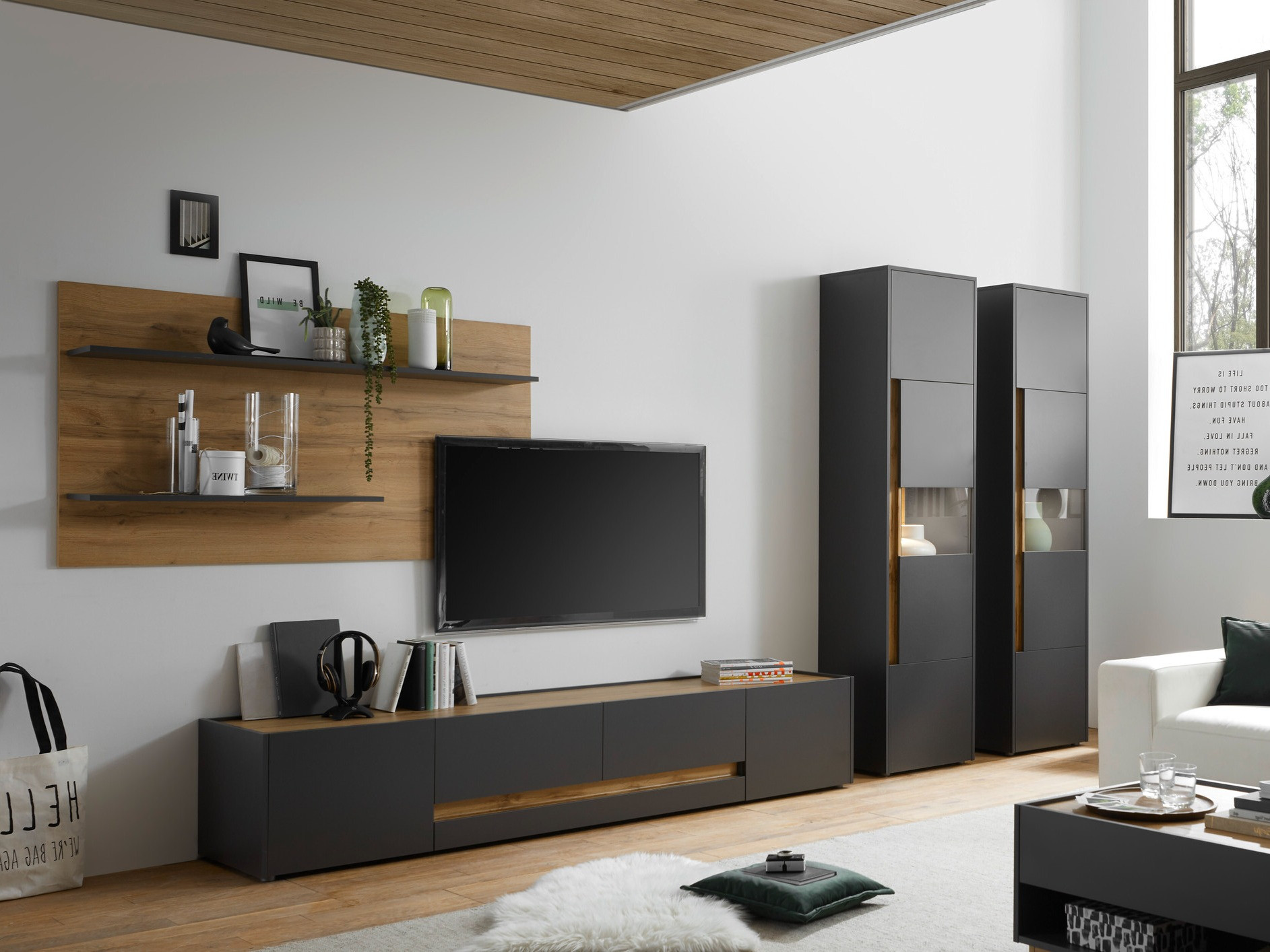 Ensemble de salon Elbsori 132 (Anthracite + Chêne wotan)