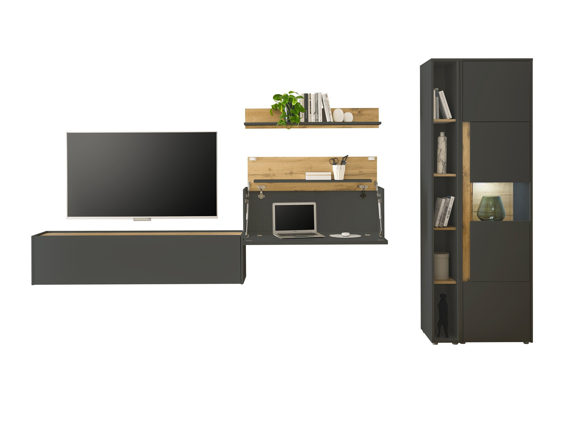 Ensemble de salon Elbsori 133 (Anthracite + Chêne wotan)