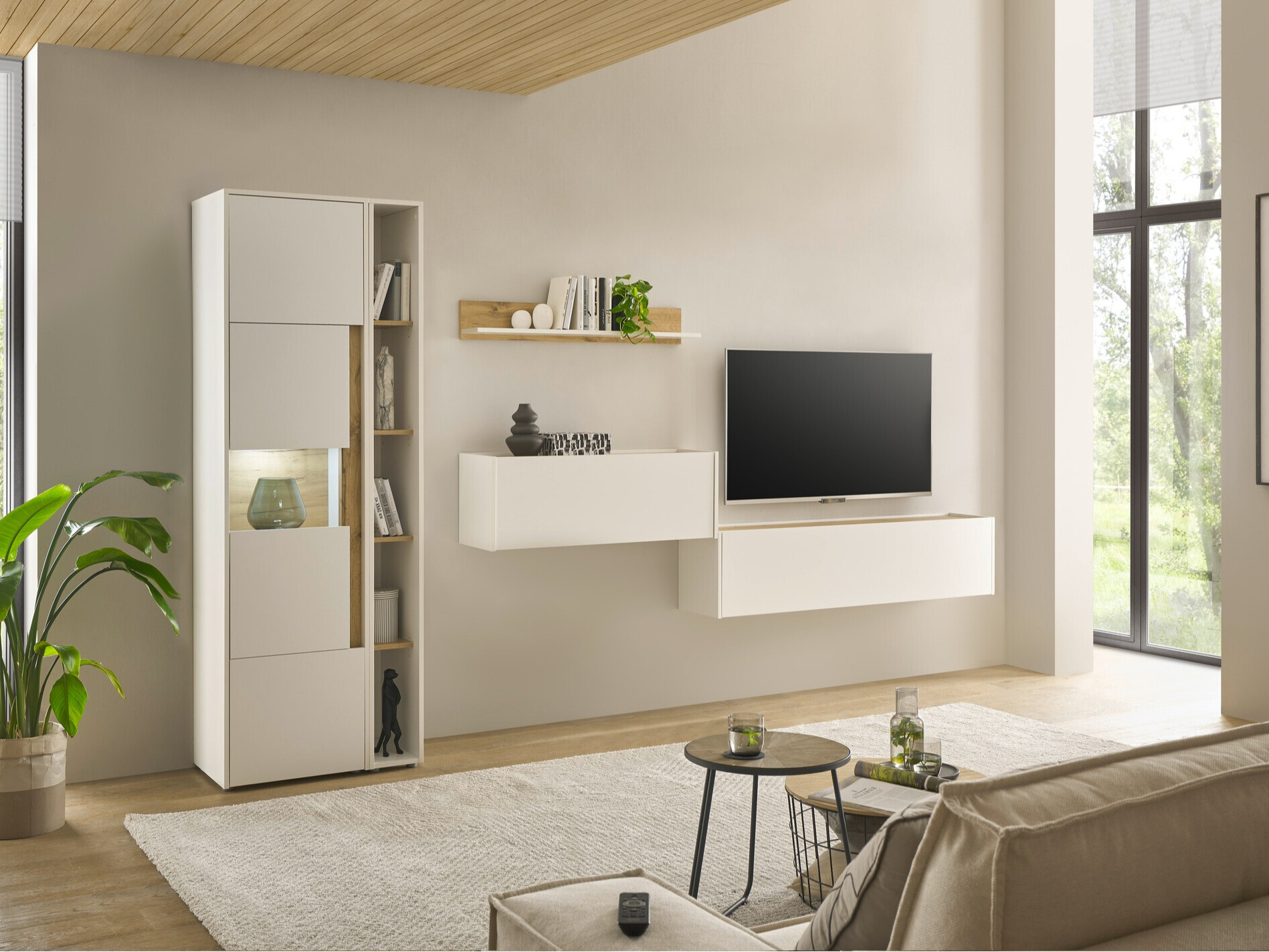 Ensemble de salon Elbsori 133 (Blanc + Chêne wotan)