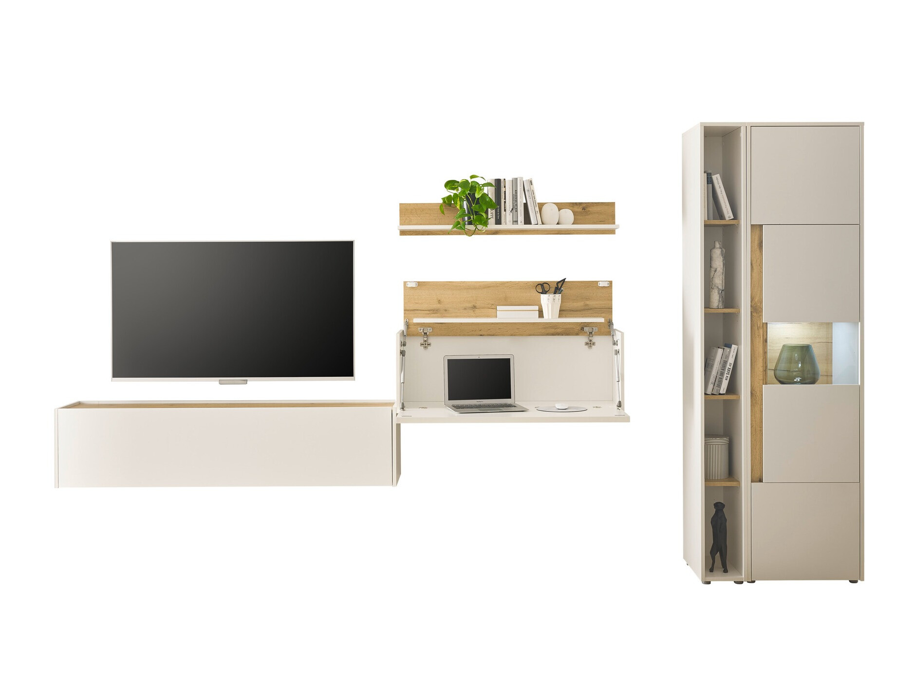 Ensemble de salon Elbsori 133 (Blanc + Chêne wotan)