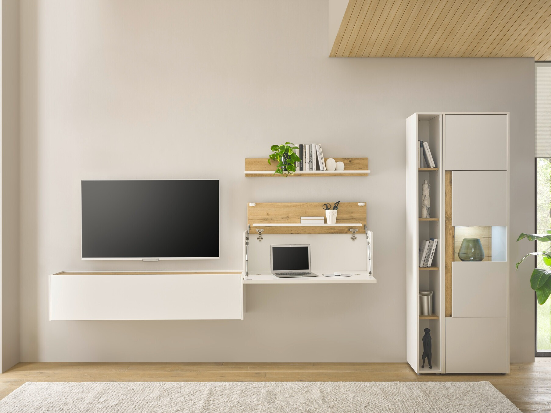 Ensemble de salon Elbsori 133 (Blanc + Chêne wotan)