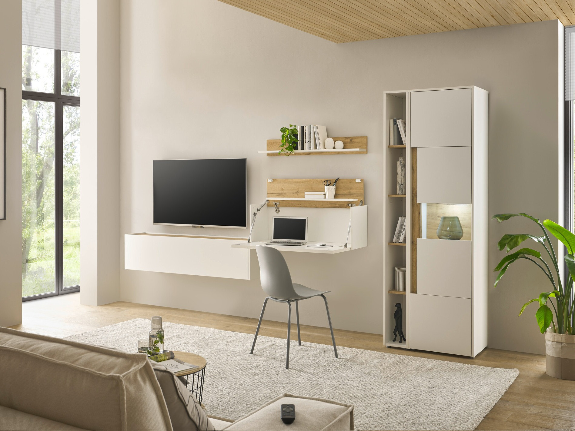 Ensemble de salon Elbsori 133 (Blanc + Chêne wotan)