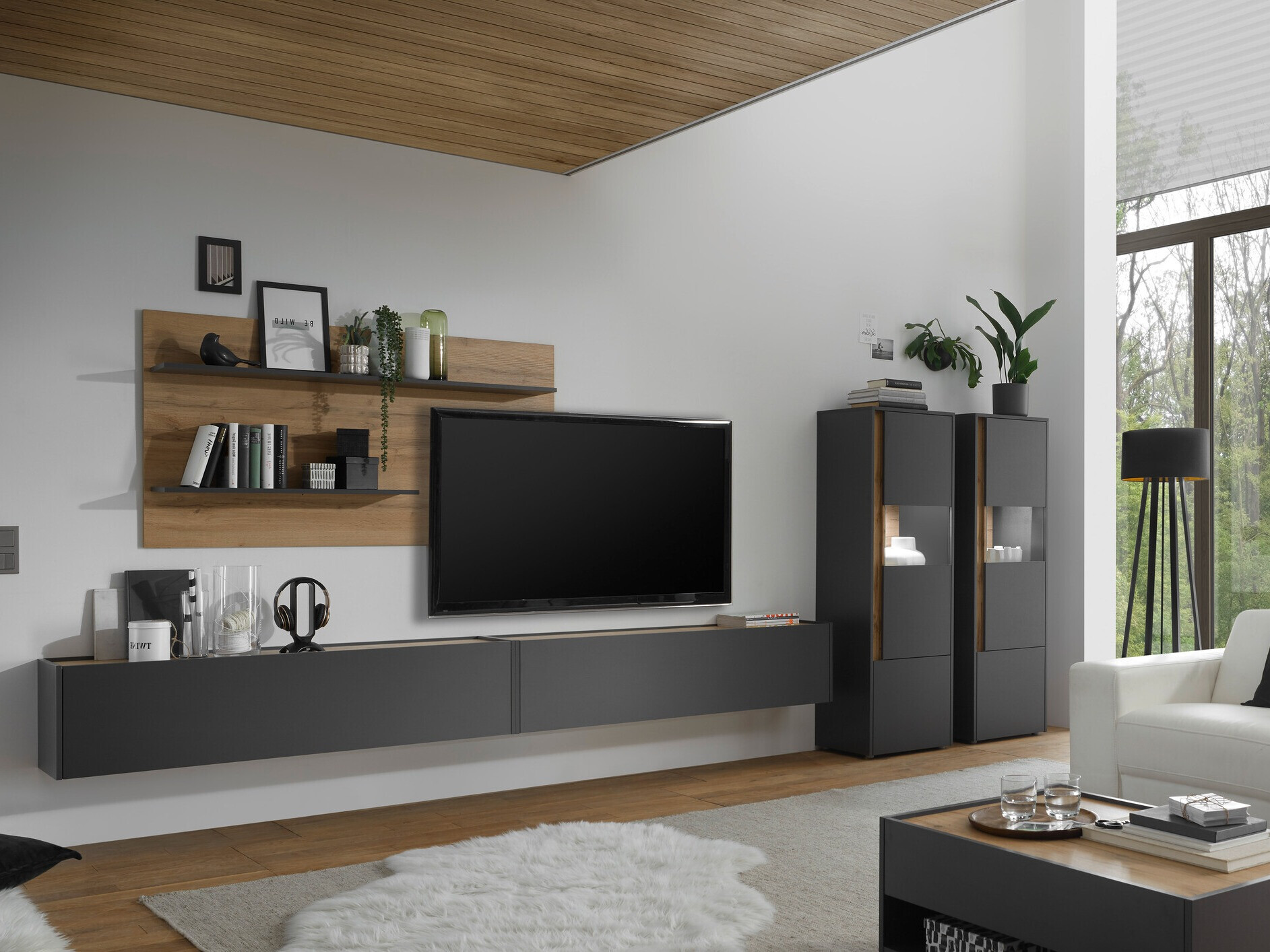 Ensemble de salon Elbsori 135 (Anthracite + Chêne wotan)