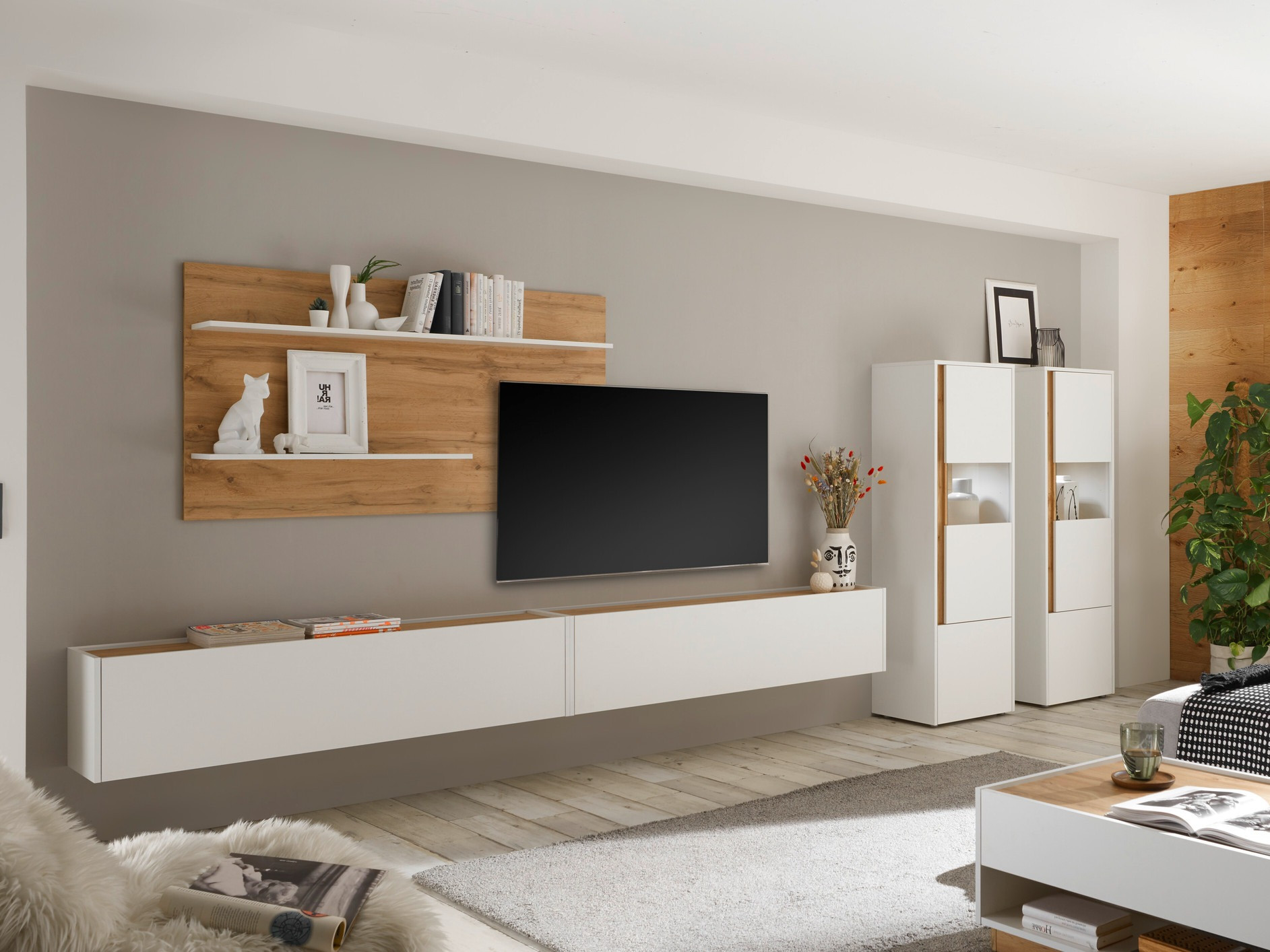 Ensemble de salon Elbsori 135 (Blanc + Chêne wotan)