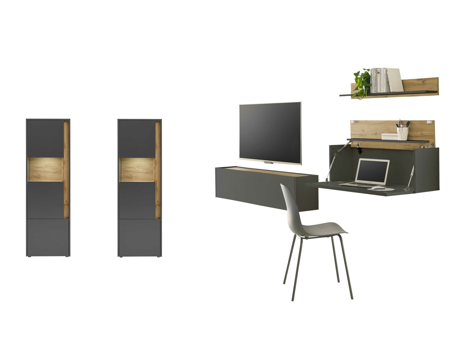 Ensemble de salon Elbsori 136 (Anthracite + Chêne wotan)