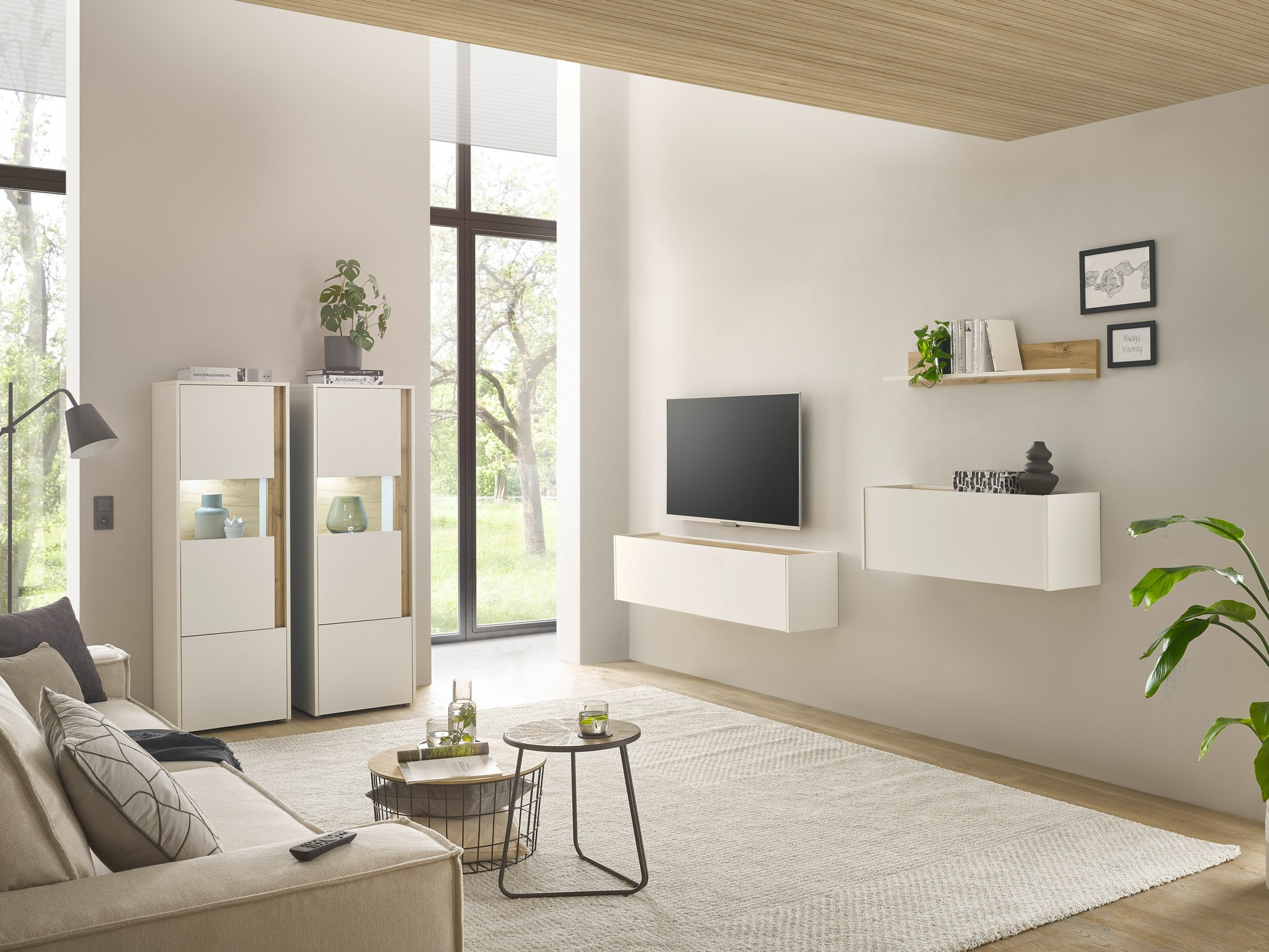 Ensemble de salon Elbsori 136 (Blanc + Chêne wotan)