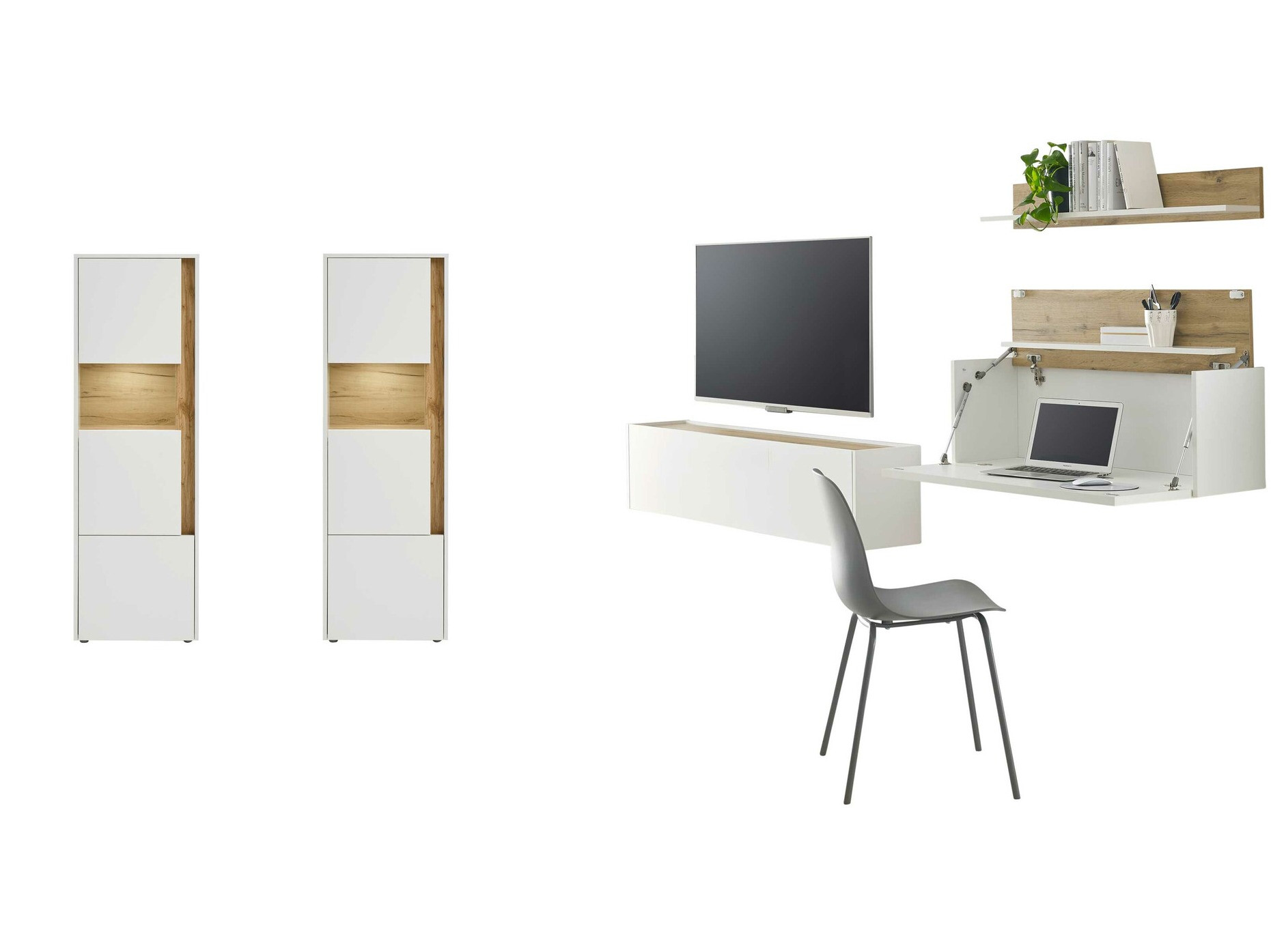 Ensemble de salon Elbsori 136 (Blanc + Chêne wotan)