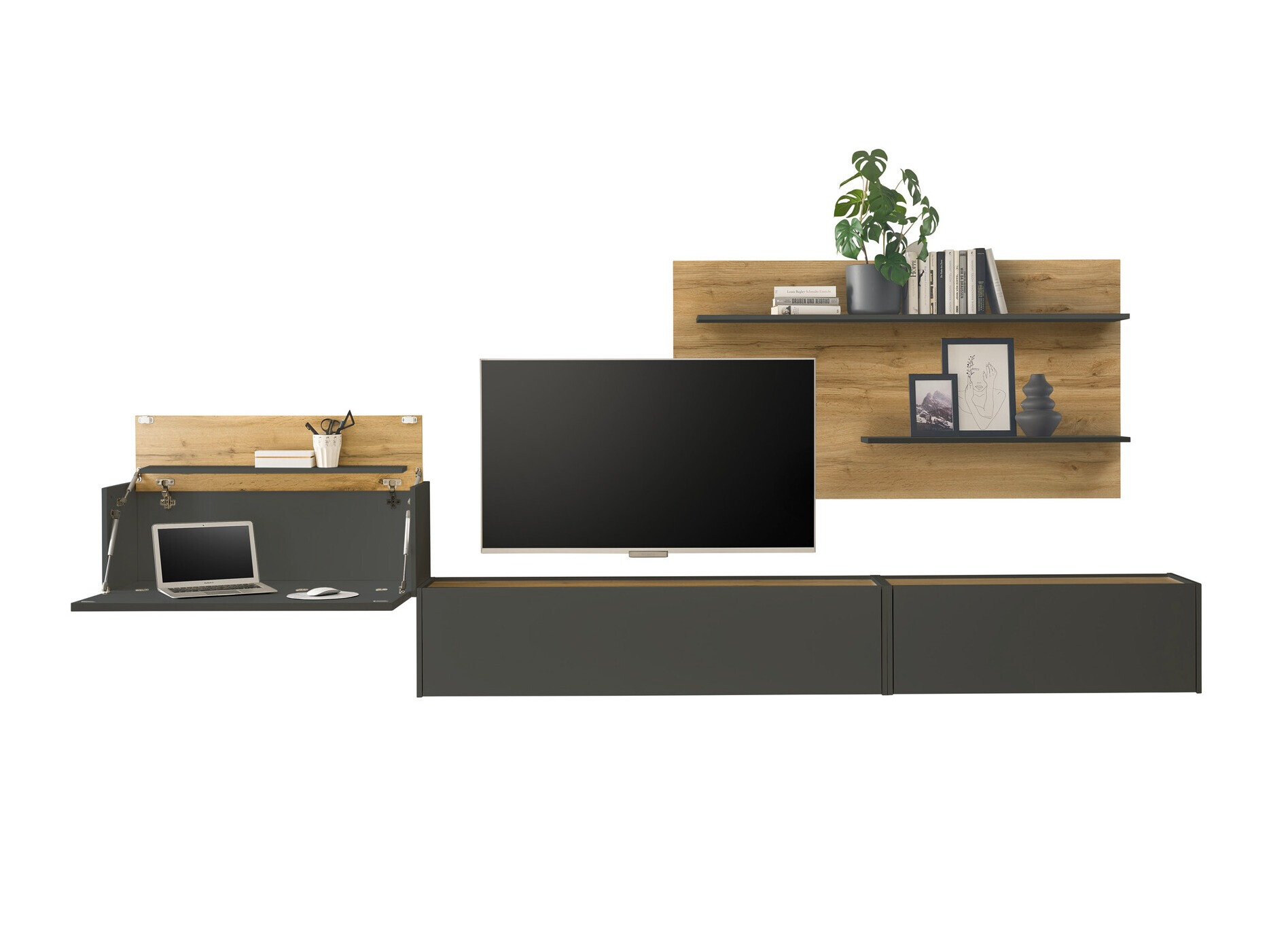 Ensemble de salon Elbsori 137 (Anthracite + Chêne wotan)