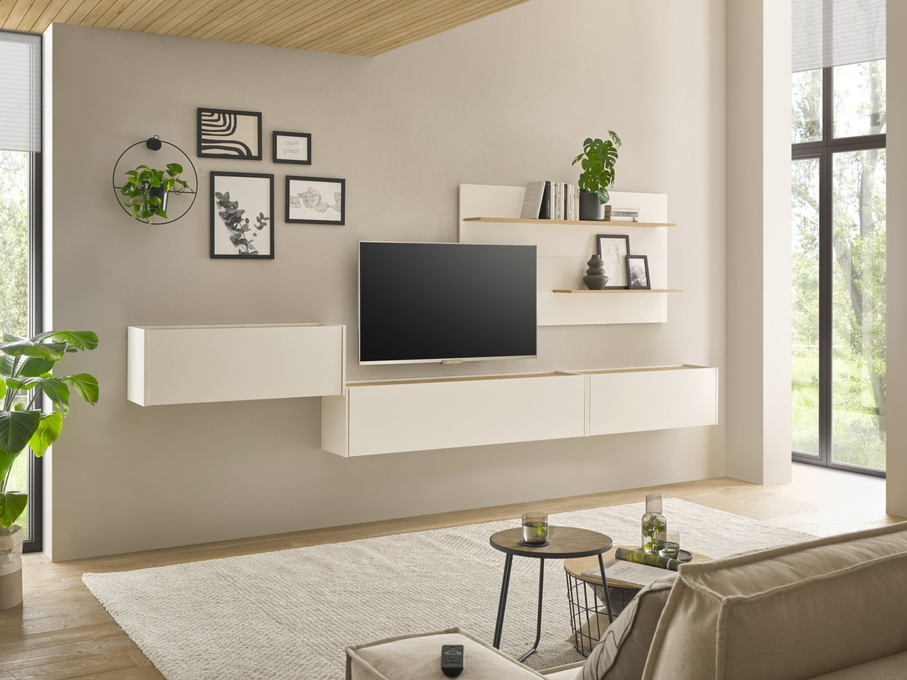 Ensemble de salon Elbsori 137 (Blanc + Chêne wotan)