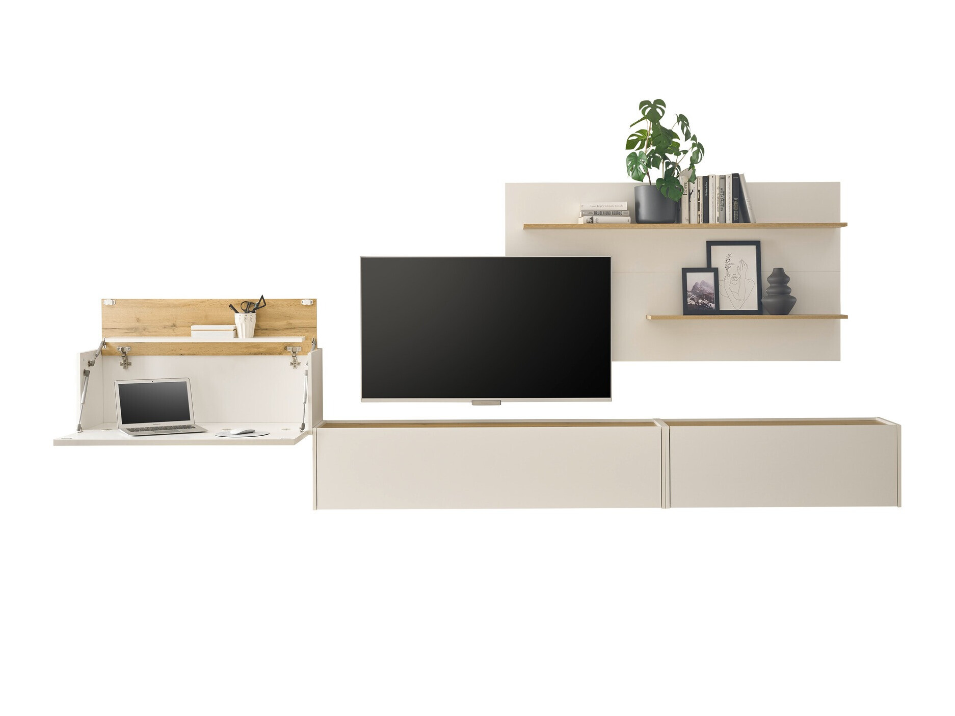 Ensemble de salon Elbsori 137 (Blanc + Chêne wotan)