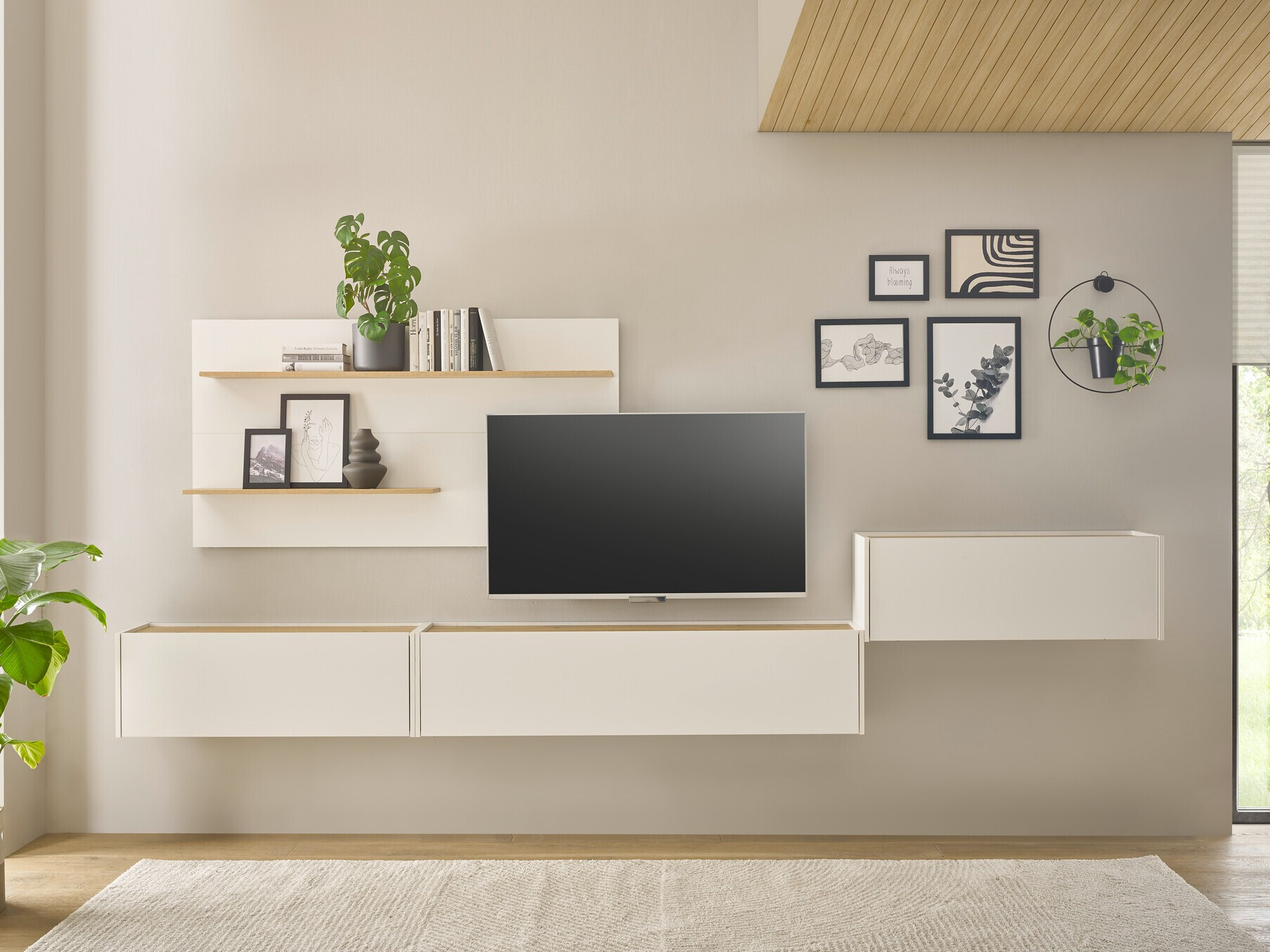 Ensemble de salon Elbsori 137 (Blanc + Chêne wotan)