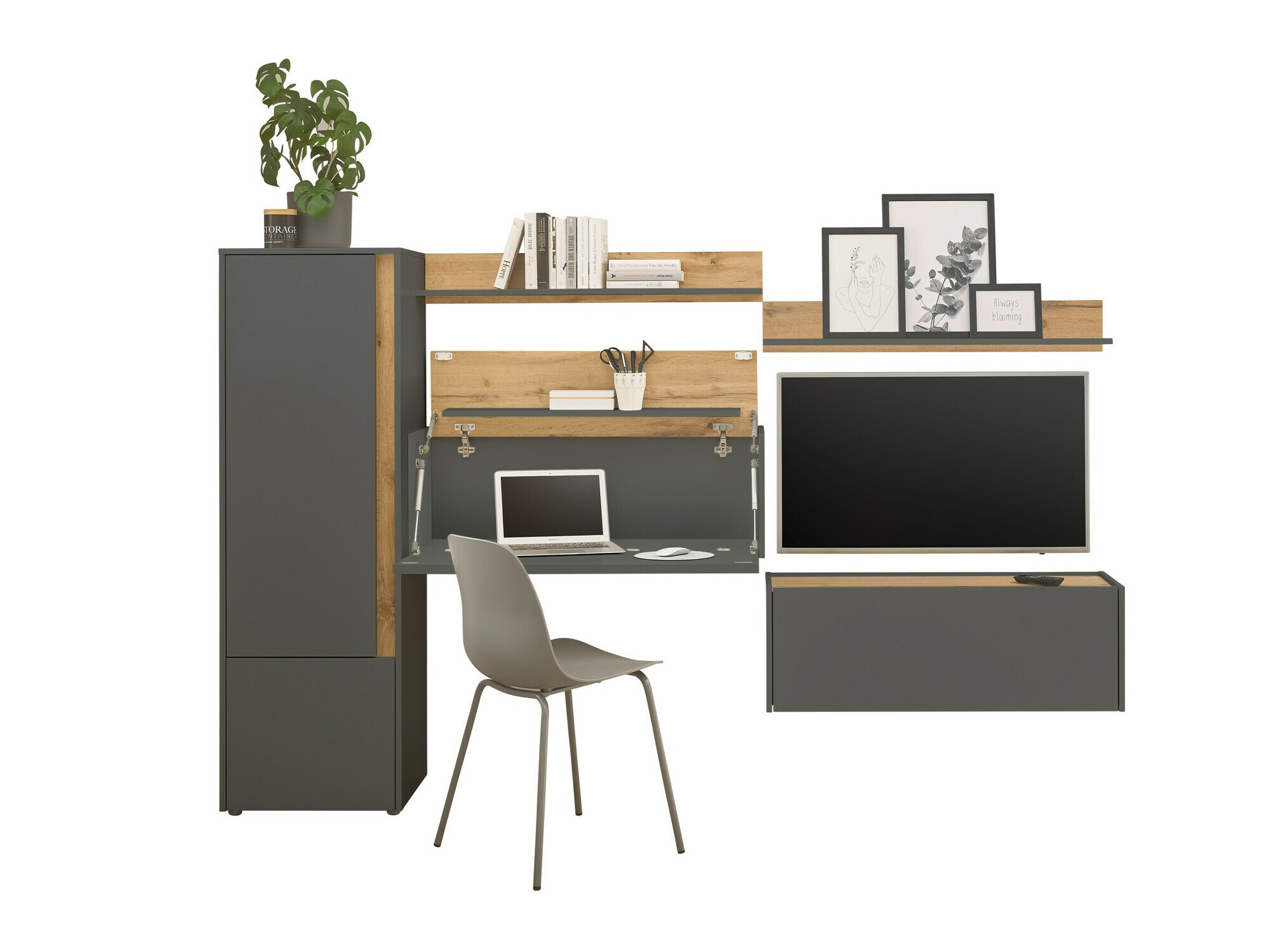 Ensemble de salon Elbsori 138 (Anthracite + Chêne wotan)