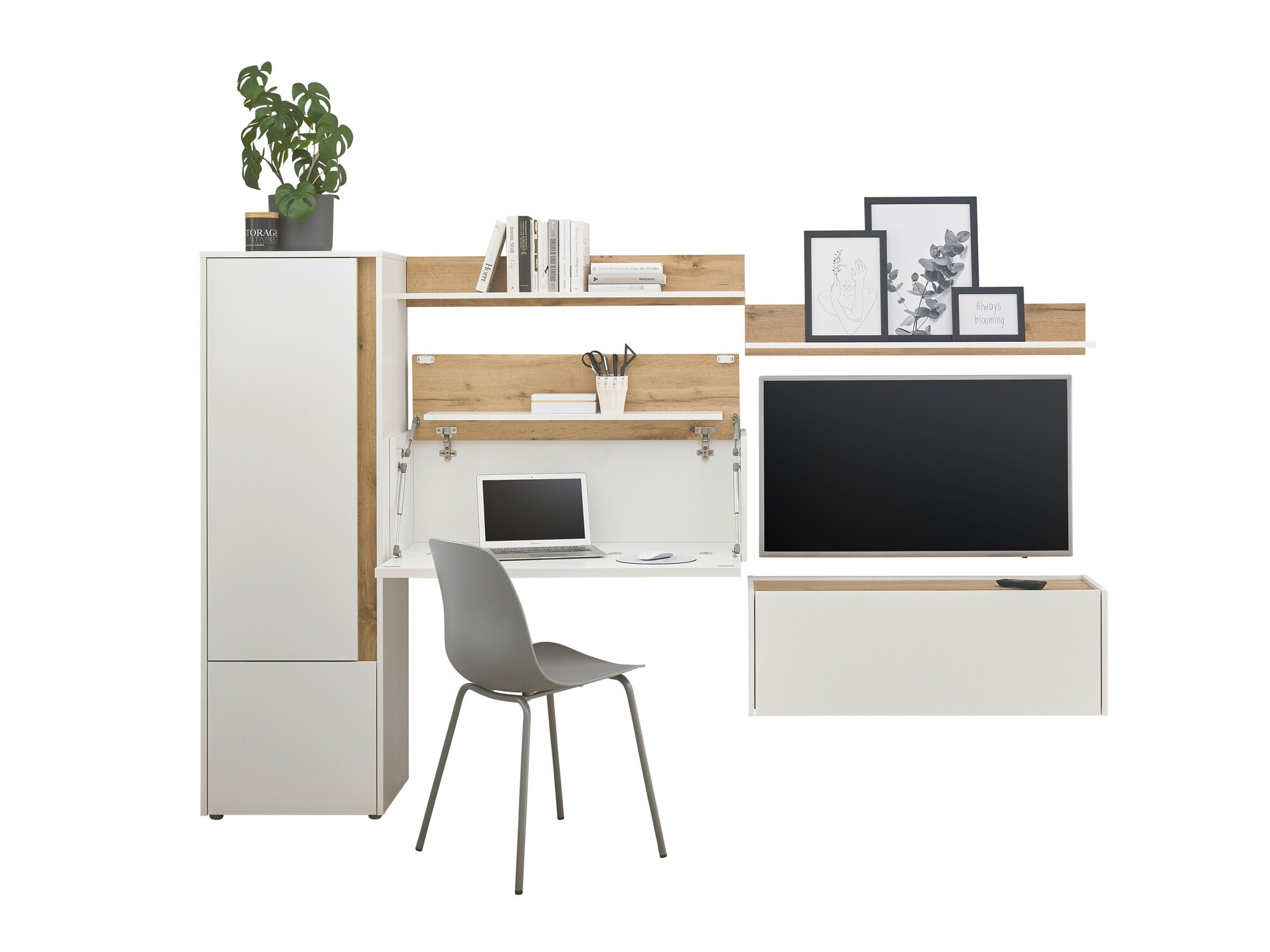 Ensemble de salon Elbsori 138 (Blanc + Chêne wotan)