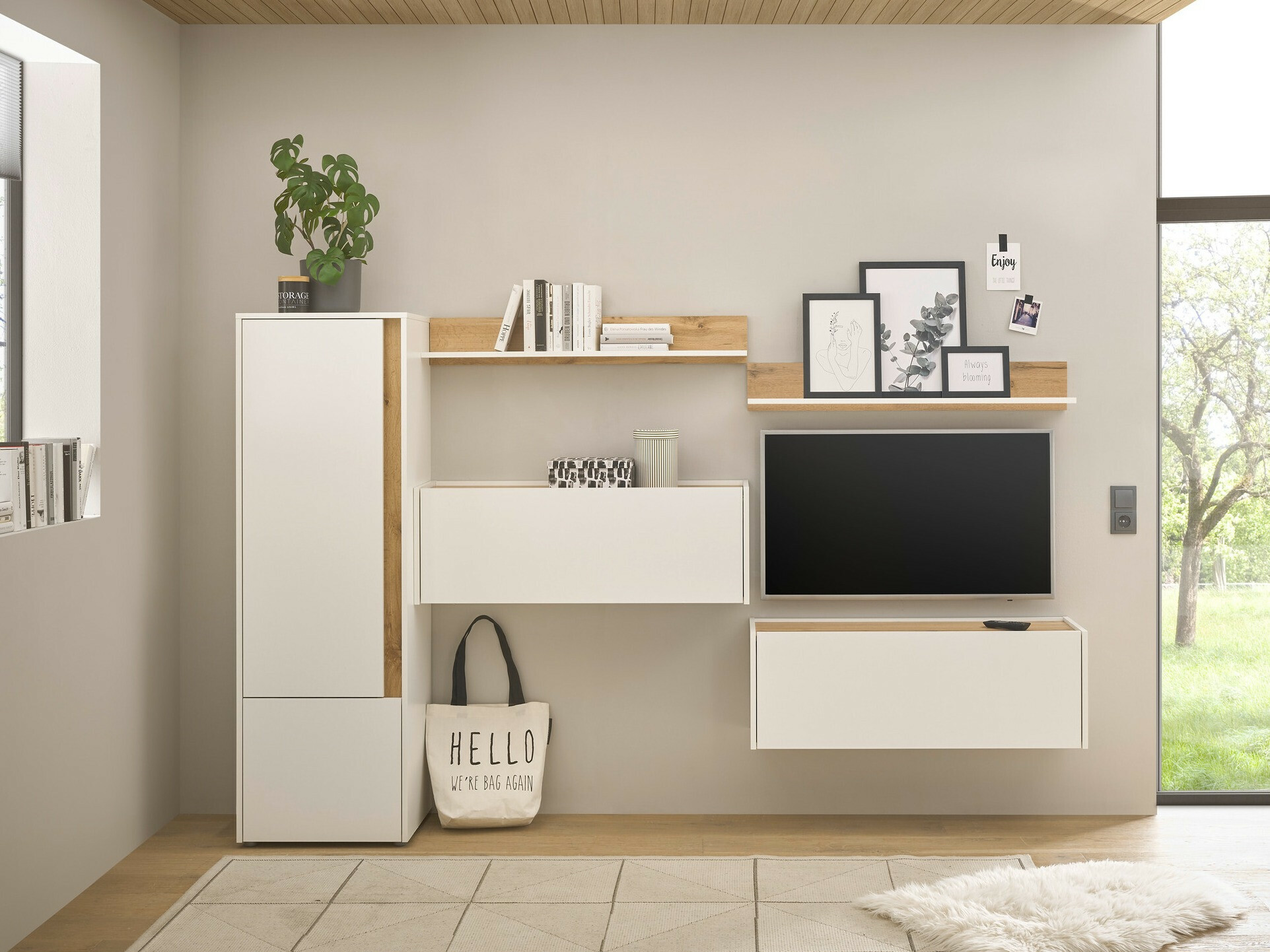 Ensemble de salon Elbsori 138 (Blanc + Chêne wotan)