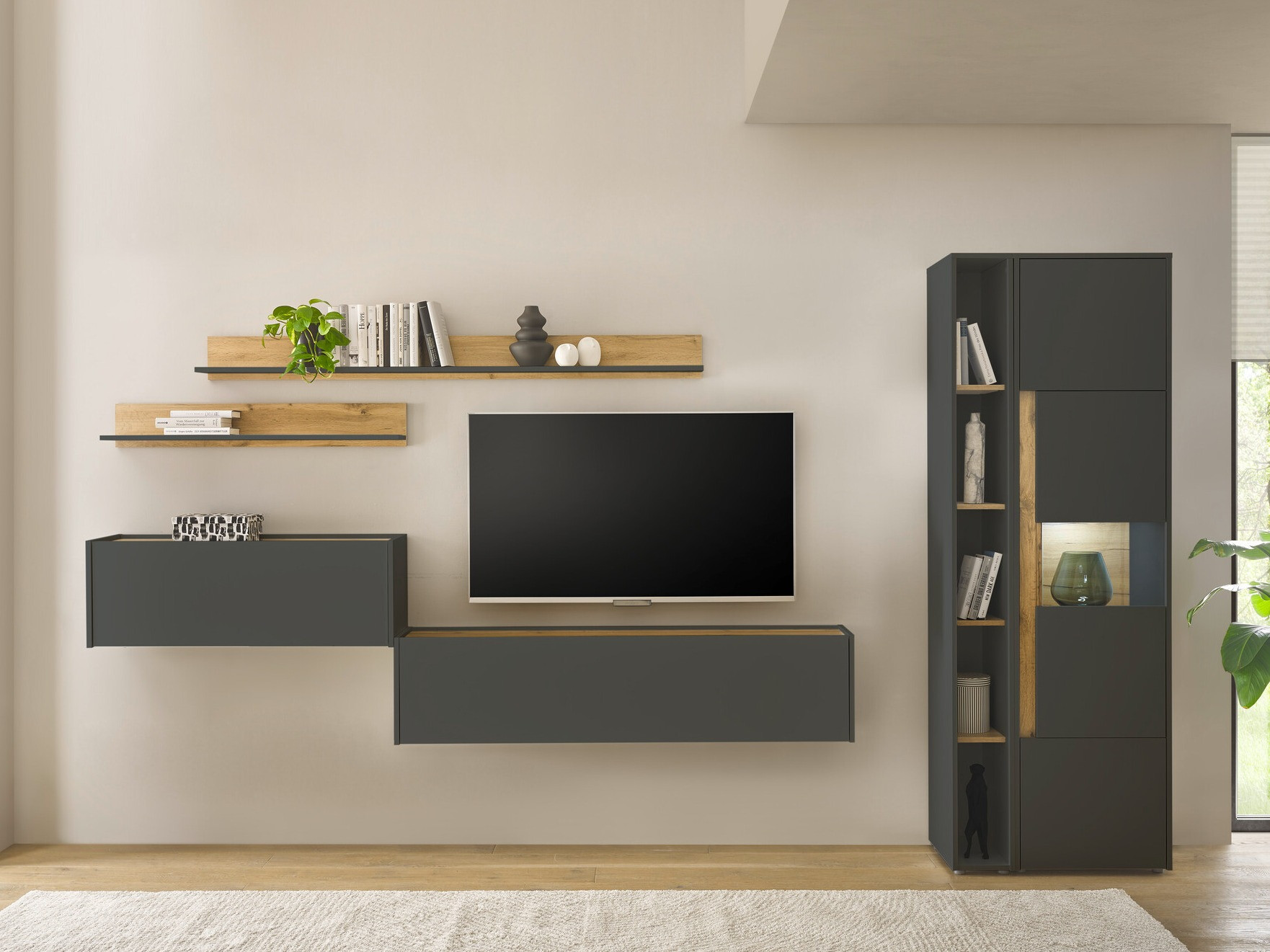 Ensemble de salon Elbsori 140 (Anthracite + Chêne wotan)