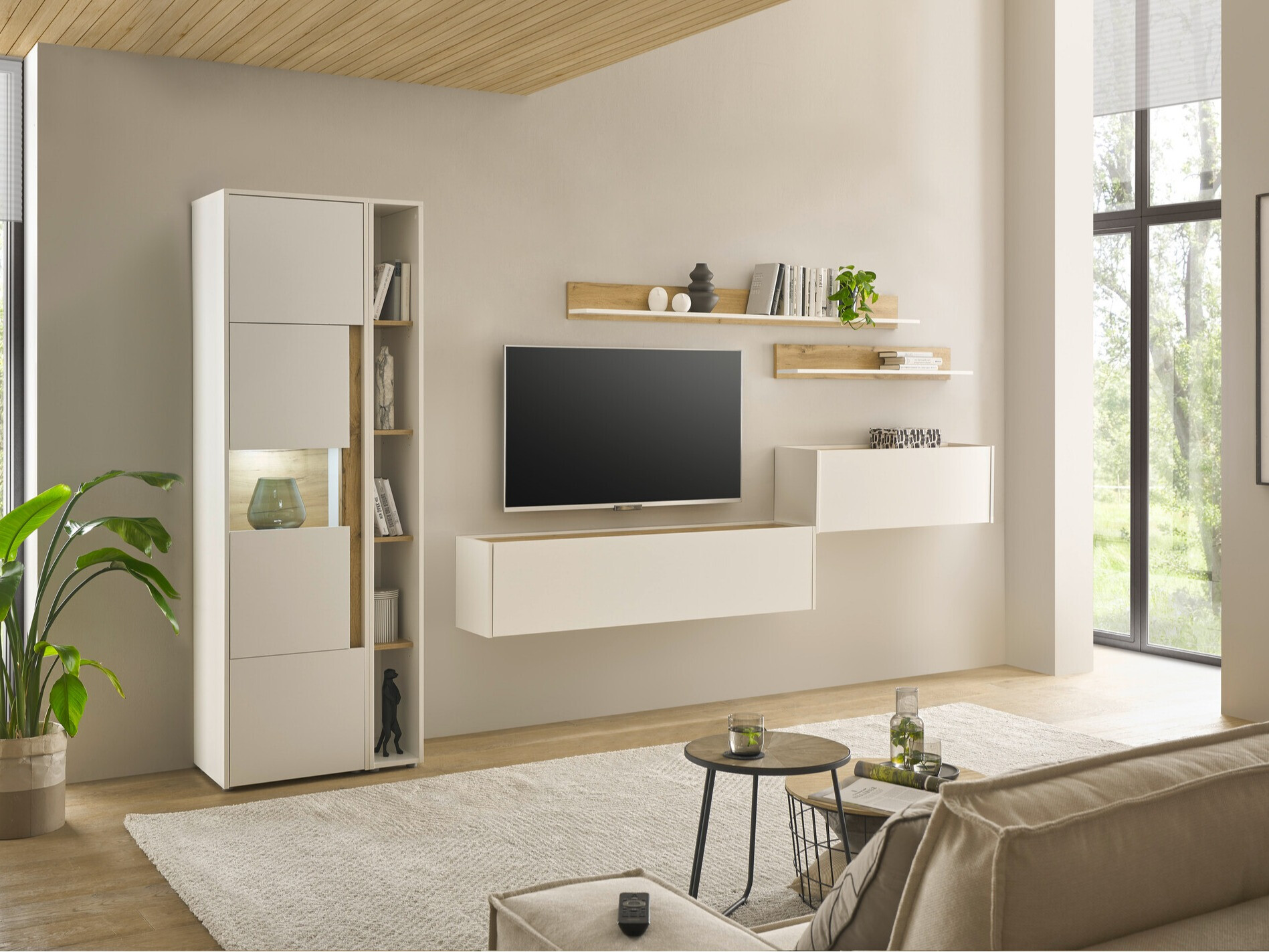 Ensemble de salon Elbsori 140 (Blanc + Chêne wotan)