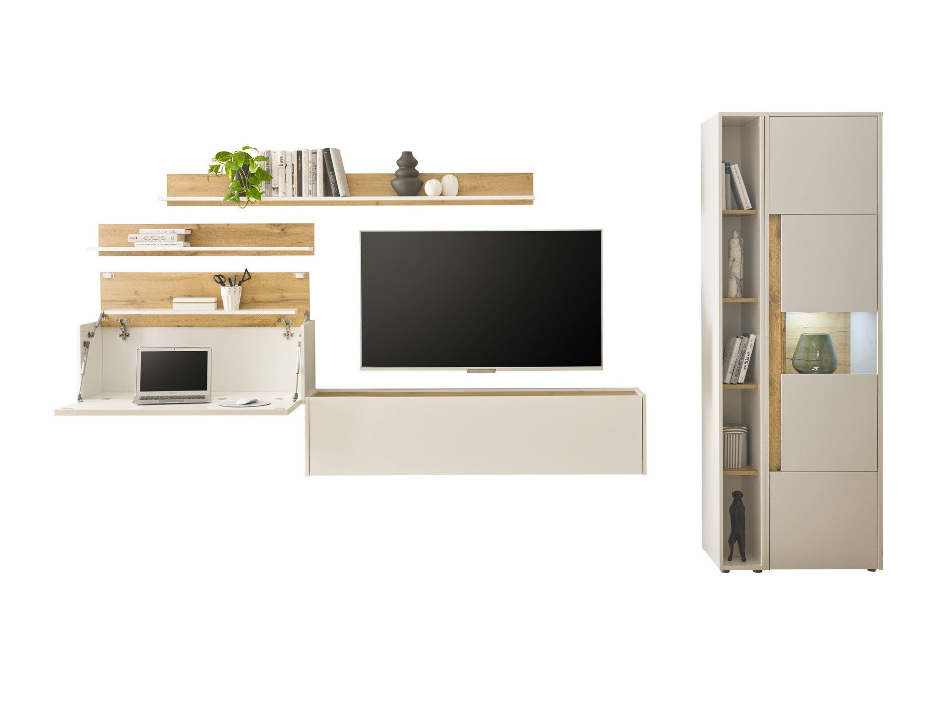 Ensemble de salon Elbsori 140 (Blanc + Chêne wotan)