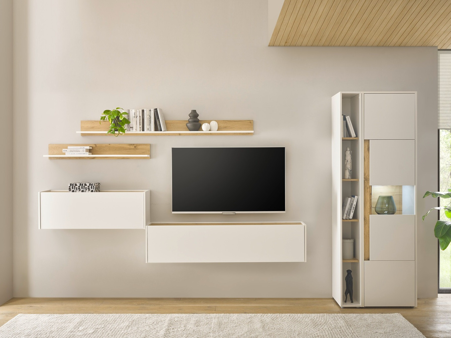 Ensemble de salon Elbsori 140 (Blanc + Chêne wotan)