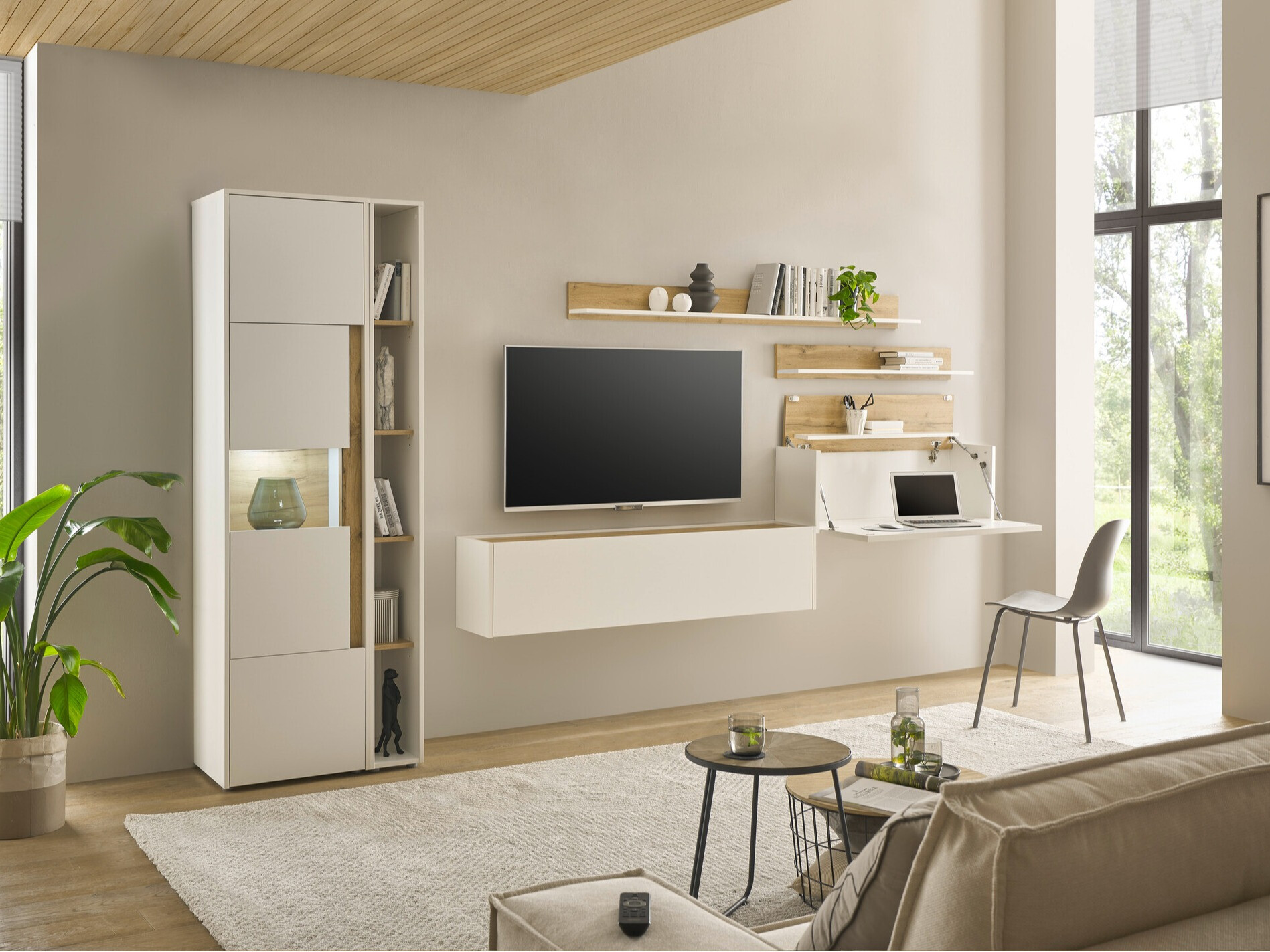 Ensemble de salon Elbsori 140 (Blanc + Chêne wotan)