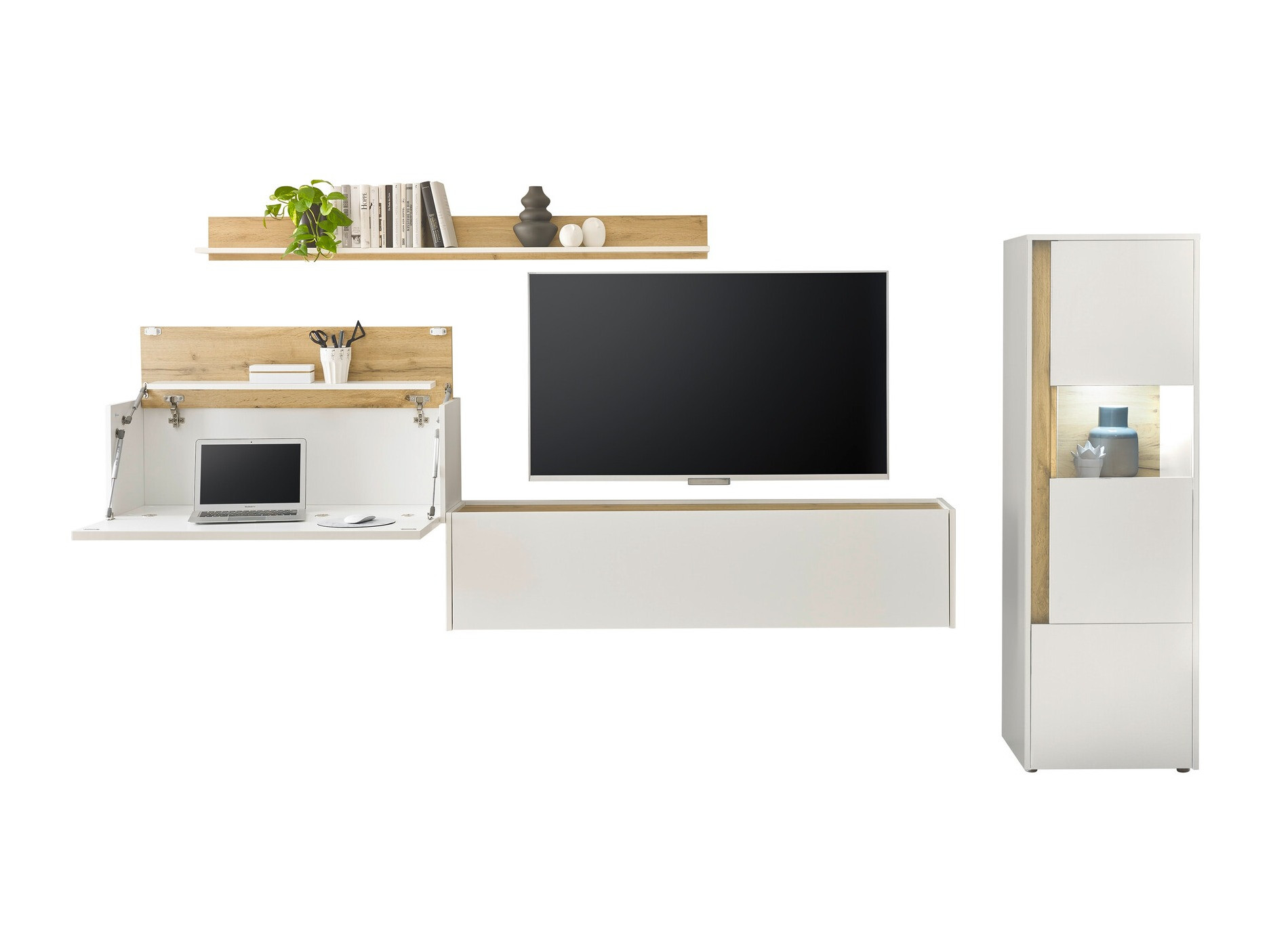 Ensemble de salon Elbsori 141 (Blanc + Chêne wotan)