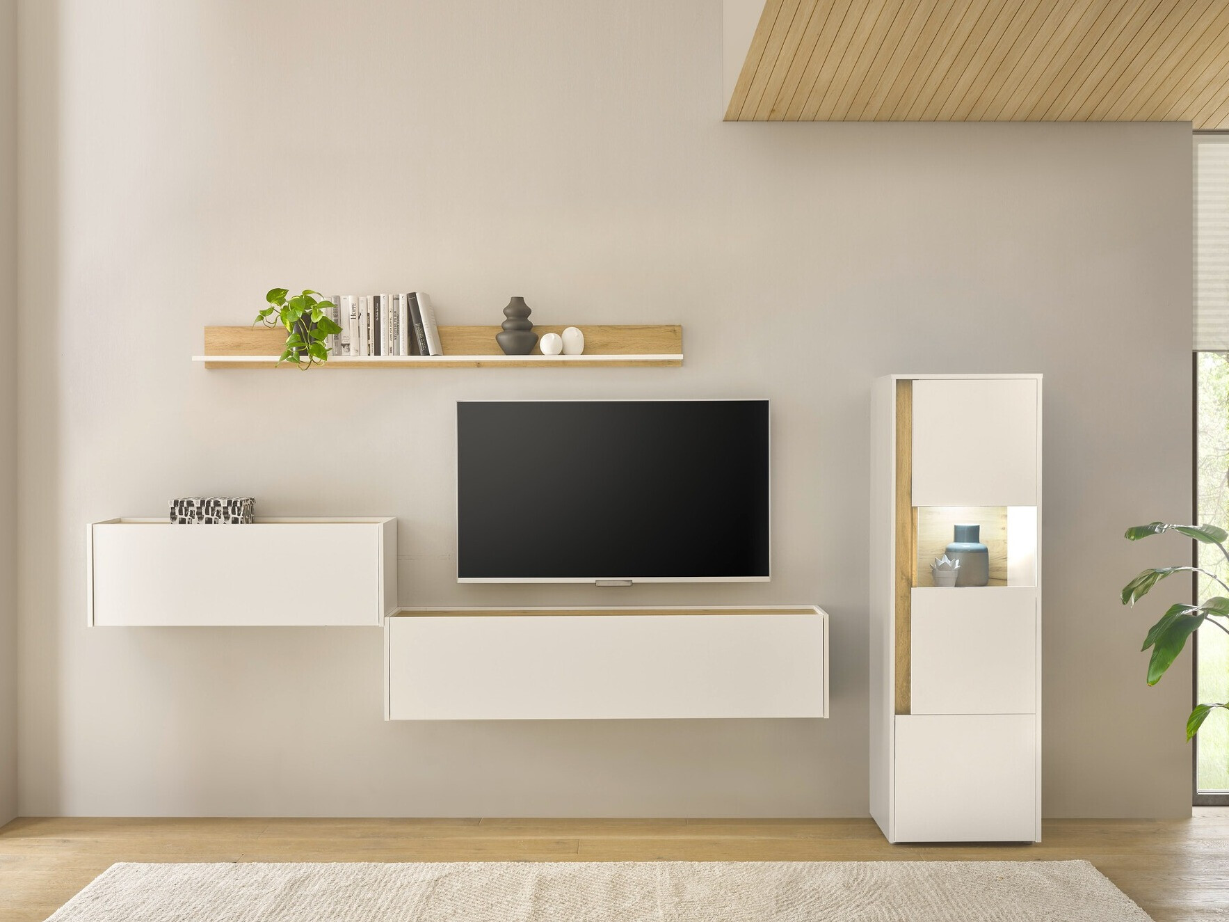 Ensemble de salon Elbsori 141 (Blanc + Chêne wotan)