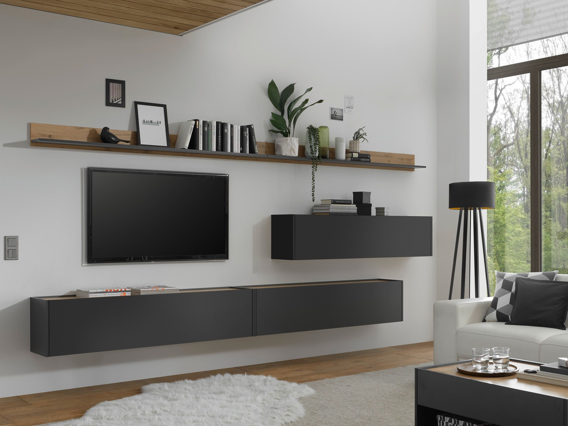 Ensemble de salon Elbsori 142 (Anthracite + Chêne wotan)