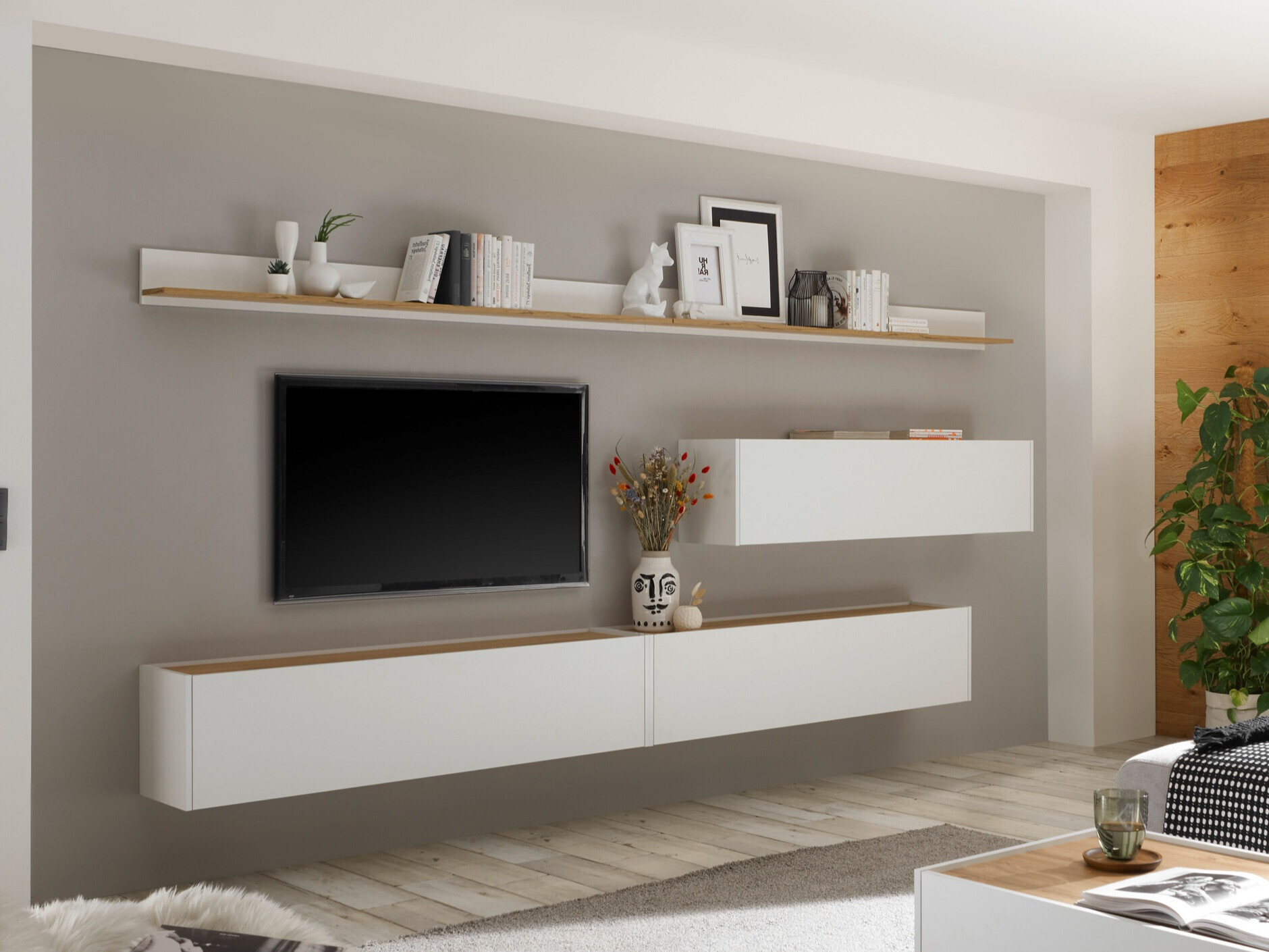 Ensemble de salon Elbsori 142 (Blanc + Chêne wotan)