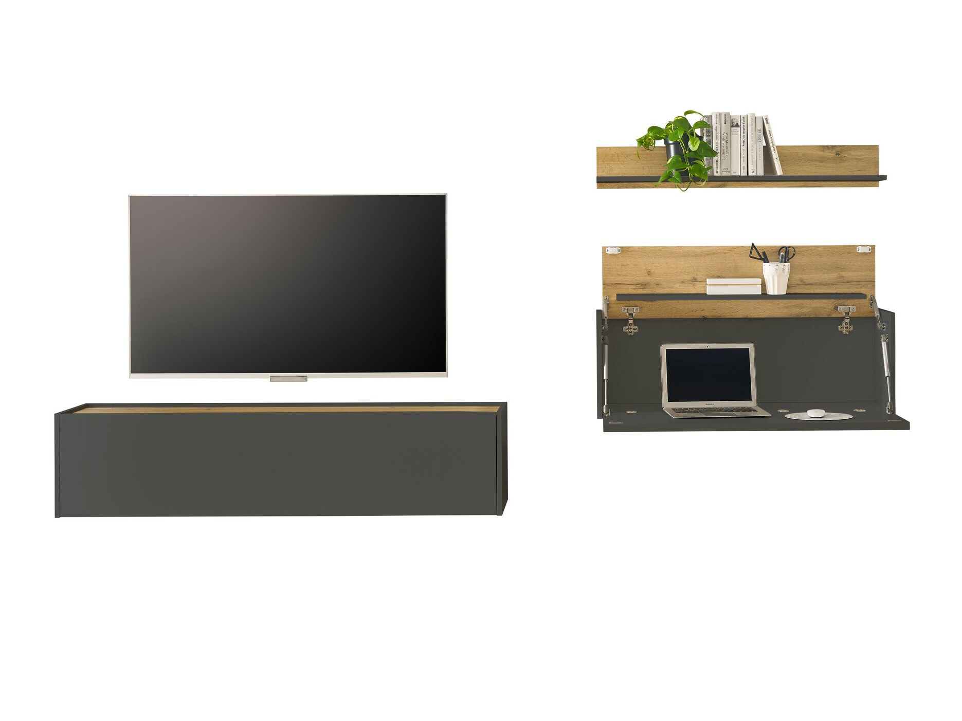 Ensemble de salon Elbsori 143 (Anthracite + Chêne wotan)