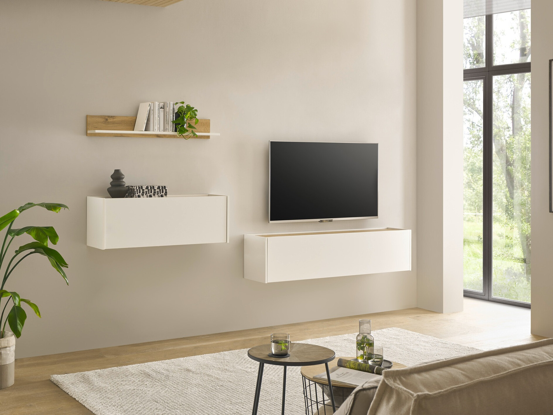 Ensemble de salon Elbsori 143 (Blanc + Chêne wotan)