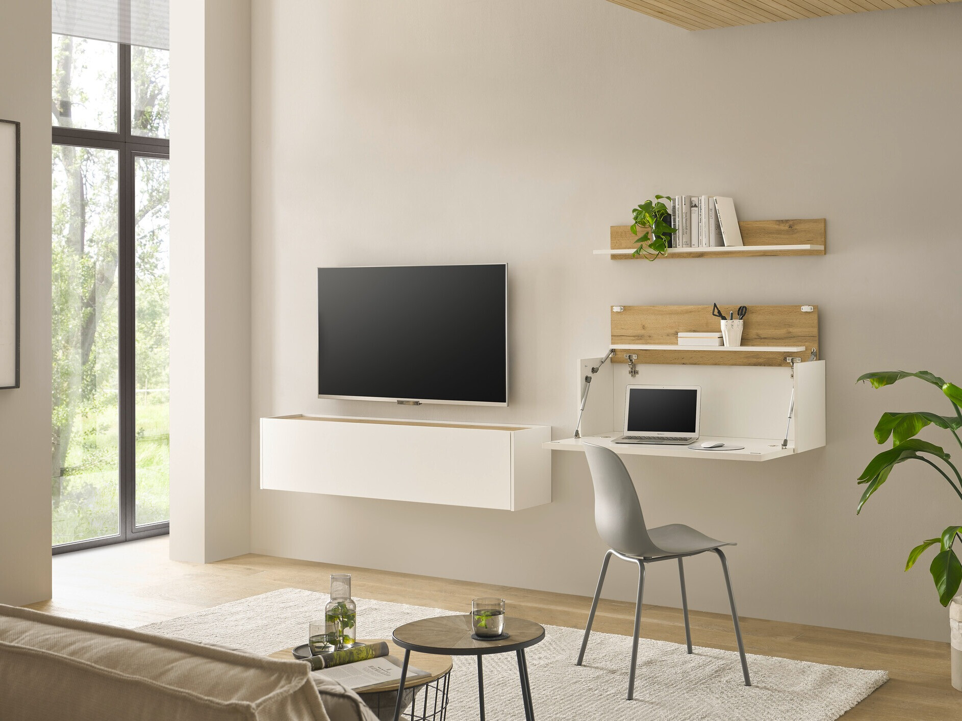 Ensemble de salon Elbsori 143 (Blanc + Chêne wotan)