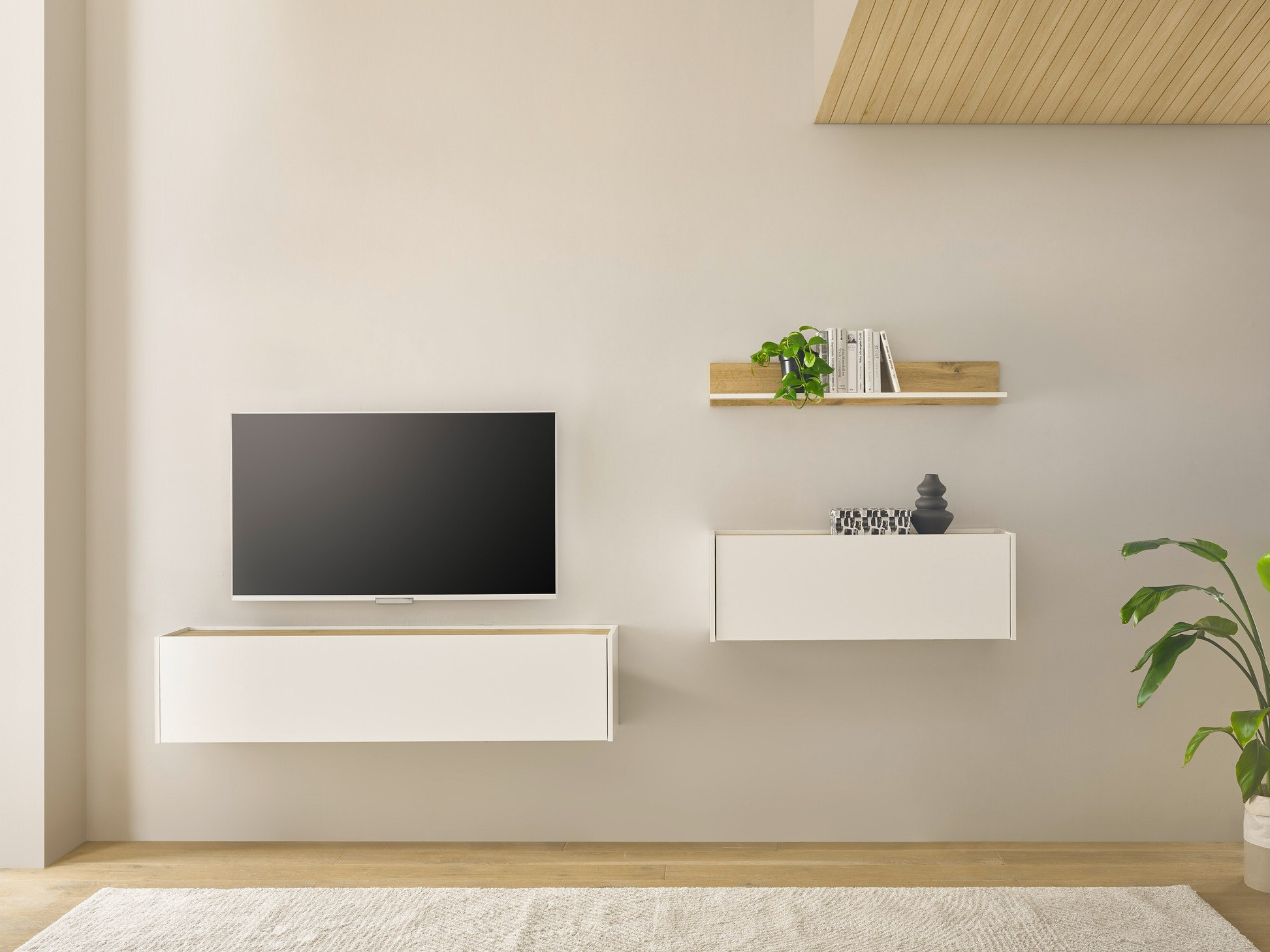 Ensemble de salon Elbsori 143 (Blanc + Chêne wotan)