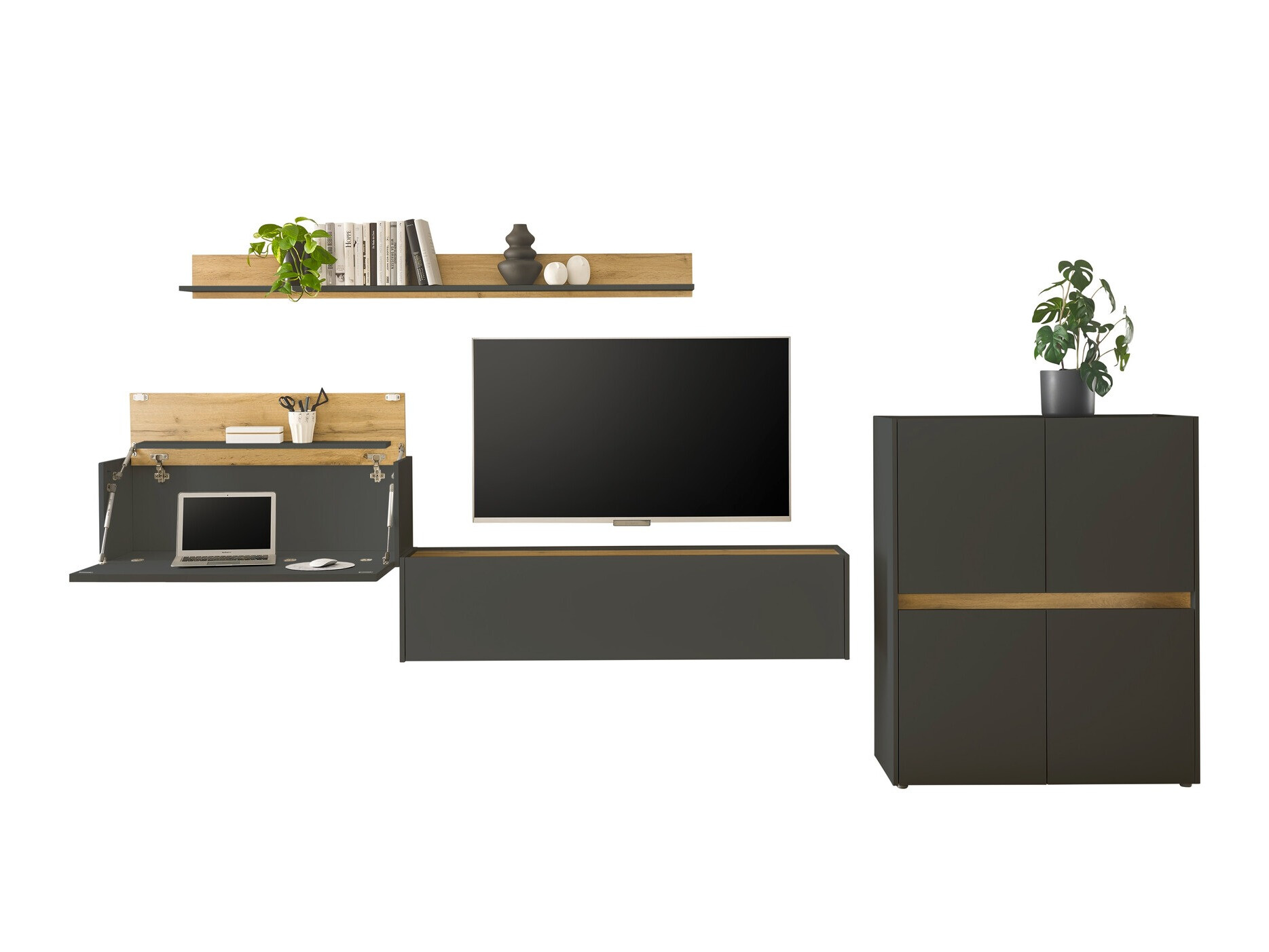 Ensemble de salon Elbsori 144 (Anthracite + Chêne wotan)