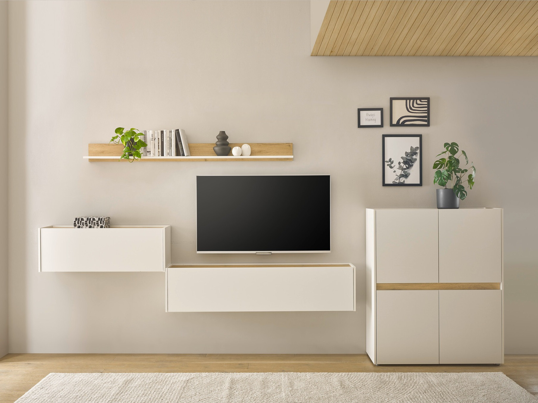 Ensemble de salon Elbsori 144 (Blanc + Chêne wotan)