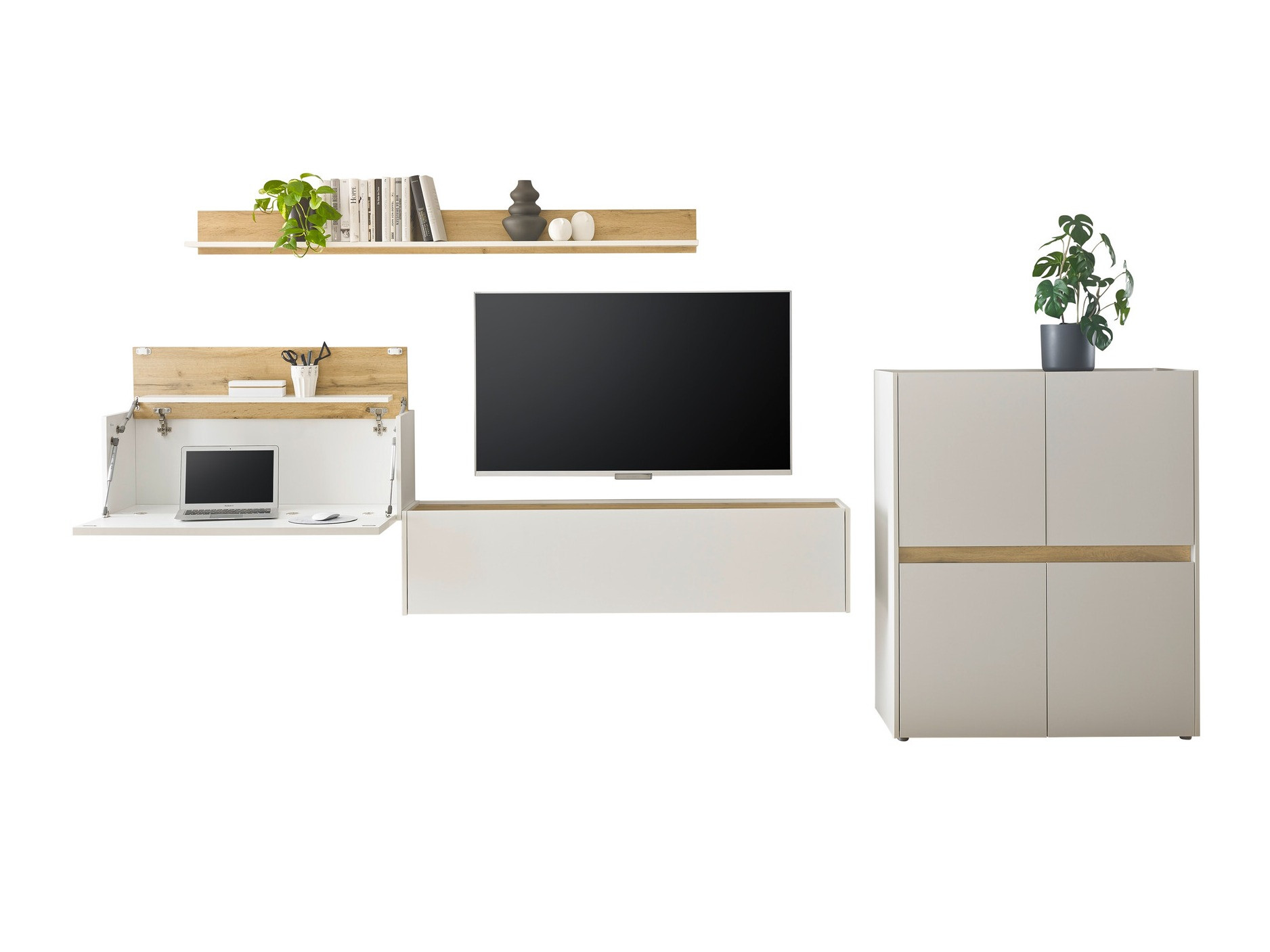 Ensemble de salon Elbsori 144 (Blanc + Chêne wotan)