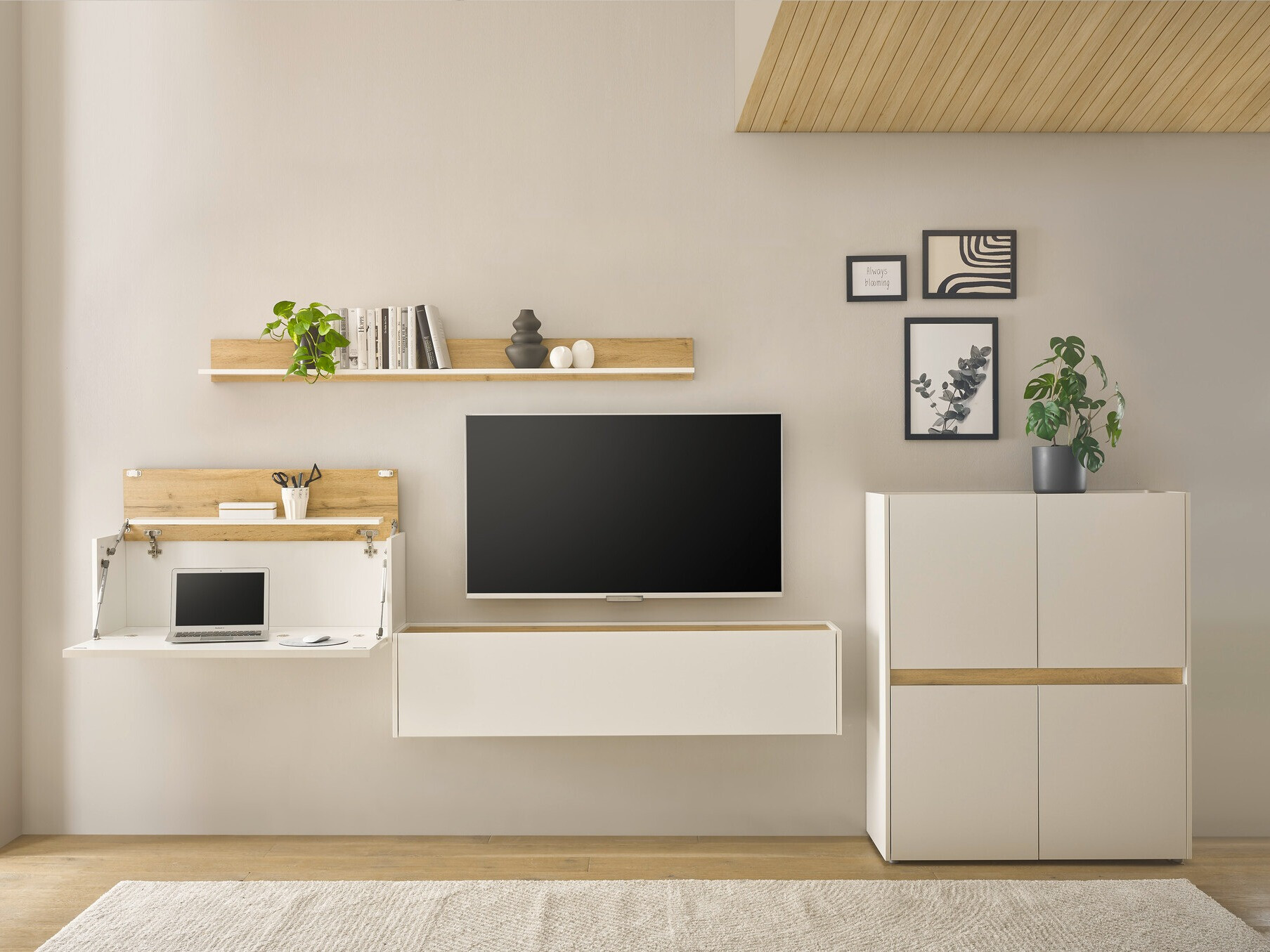 Ensemble de salon Elbsori 144 (Blanc + Chêne wotan)