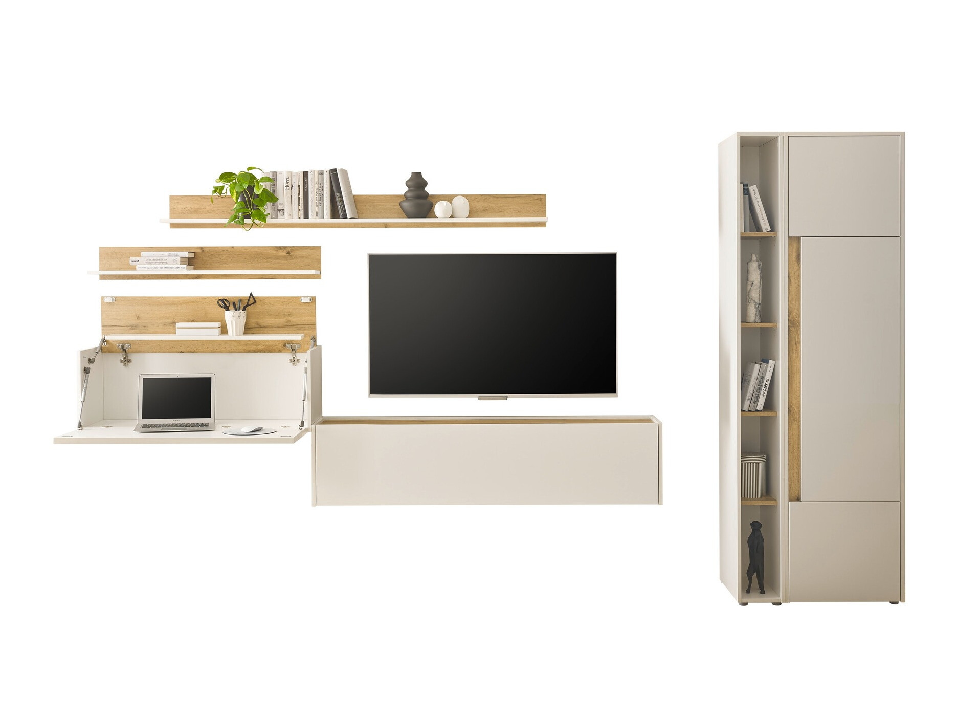 Ensemble de salon Elbsori 145 (Blanc + Chêne wotan)