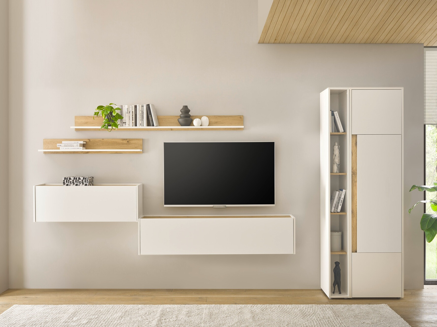 Ensemble de salon Elbsori 145 (Blanc + Chêne wotan)